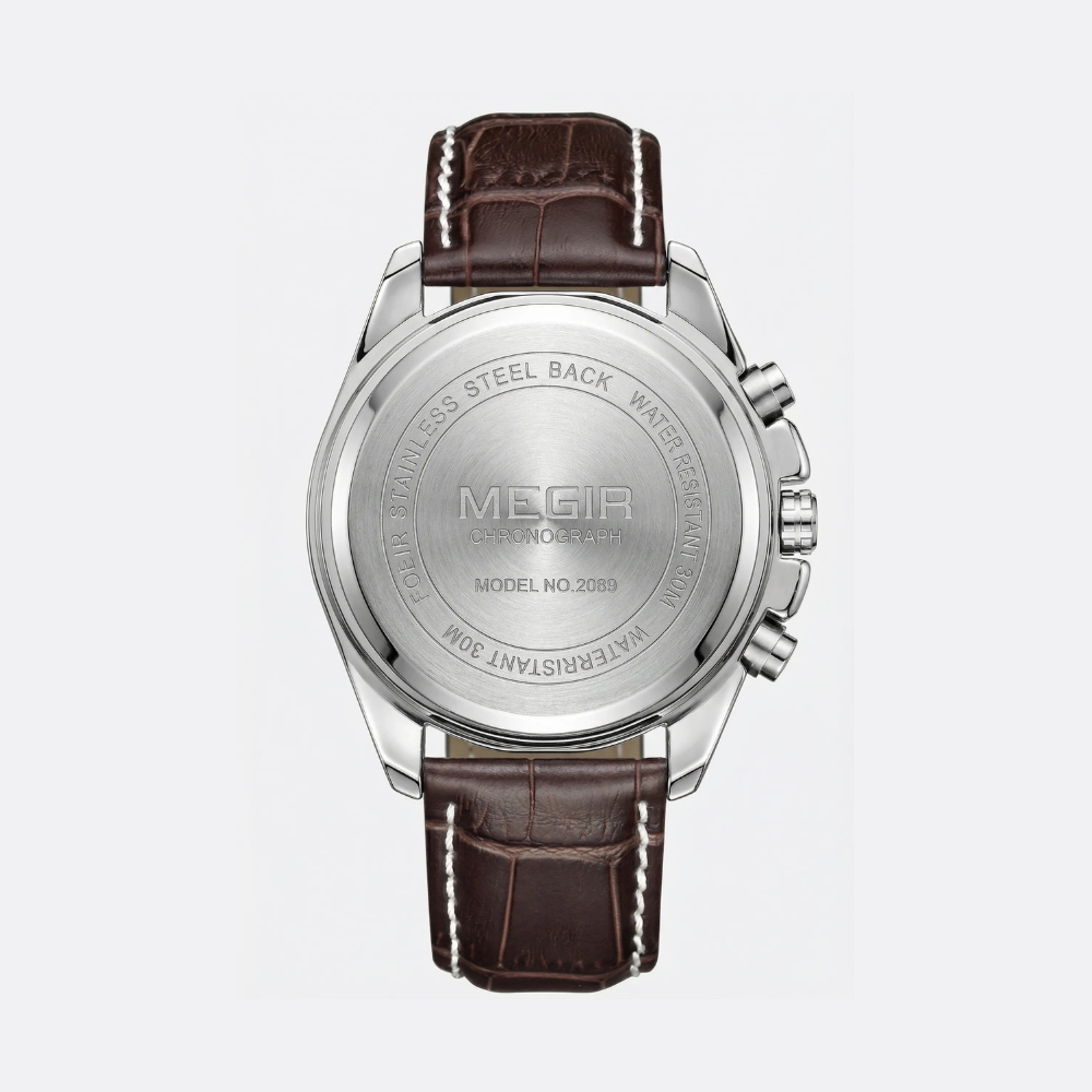 Side profile showing the classic case of a brown retro watch, an elegant luxury watch.