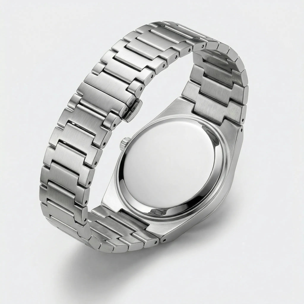 Classic straight-on view of a gold tone watch with an Arabic dial, a timeless wrist watch.