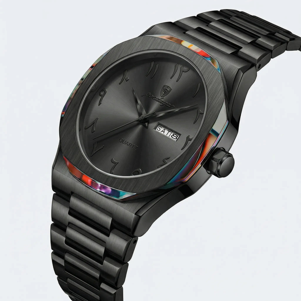 Angled presentation of a vintage style watch, a distinguished option among arabic dial watches.