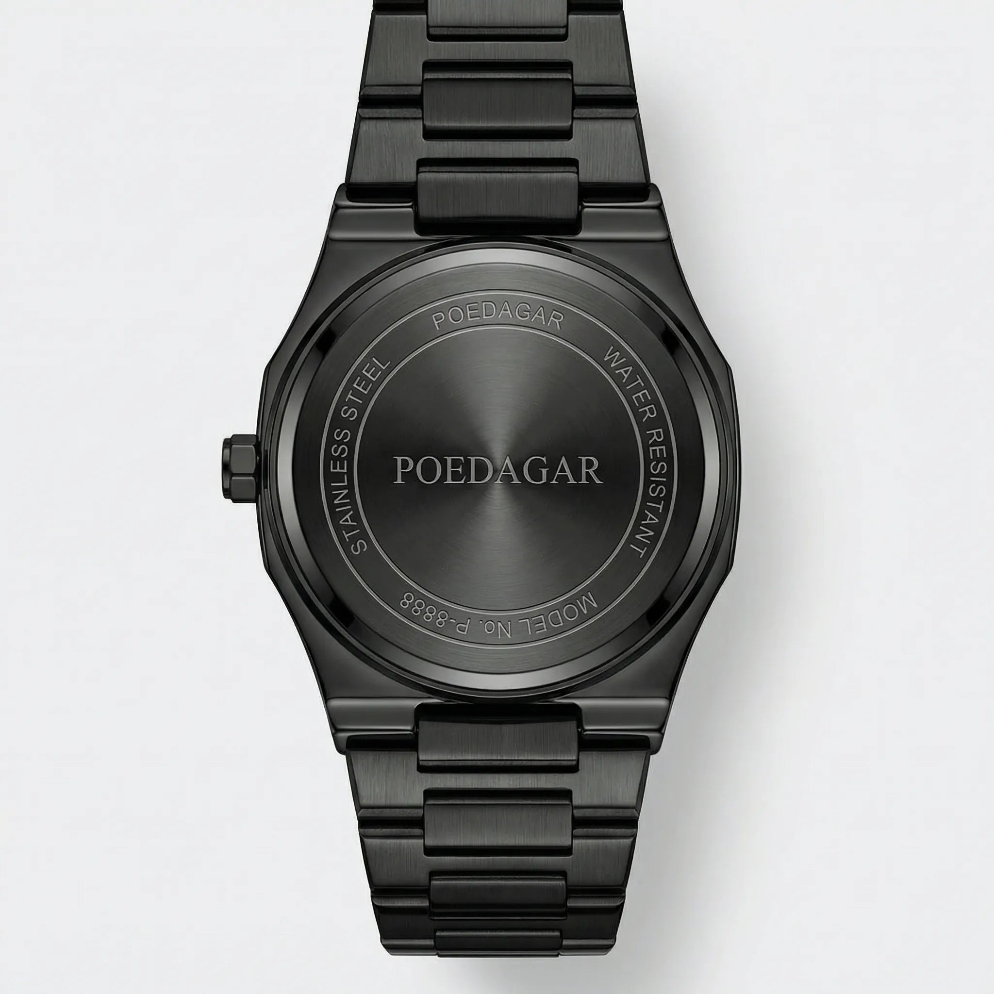 Classic straight-on view of a vintage watch with an Arabic dial, a timeless leather strap watch.