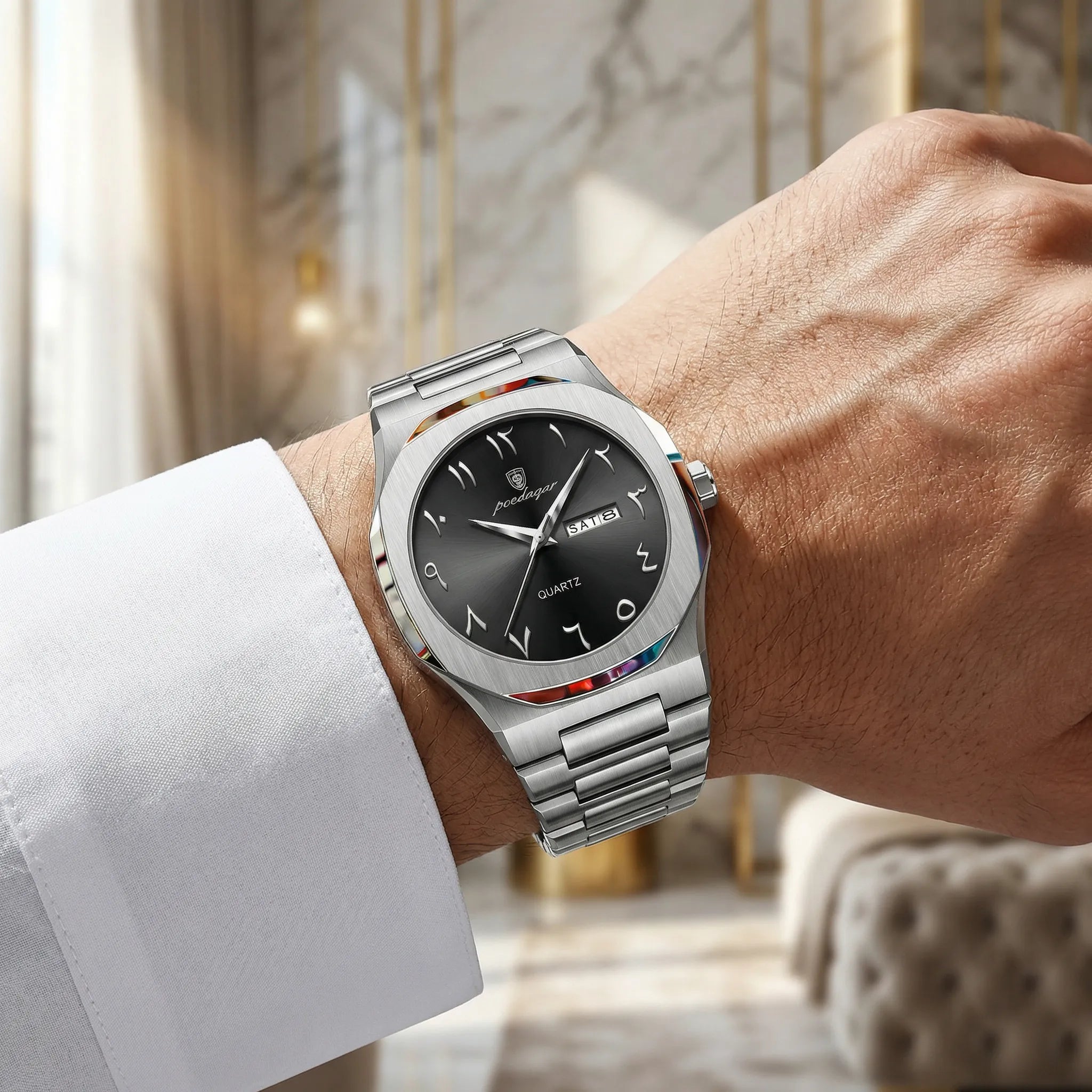 Kingsley Vintage Heritage wristwatch with Arabic numerals, silver-tone case