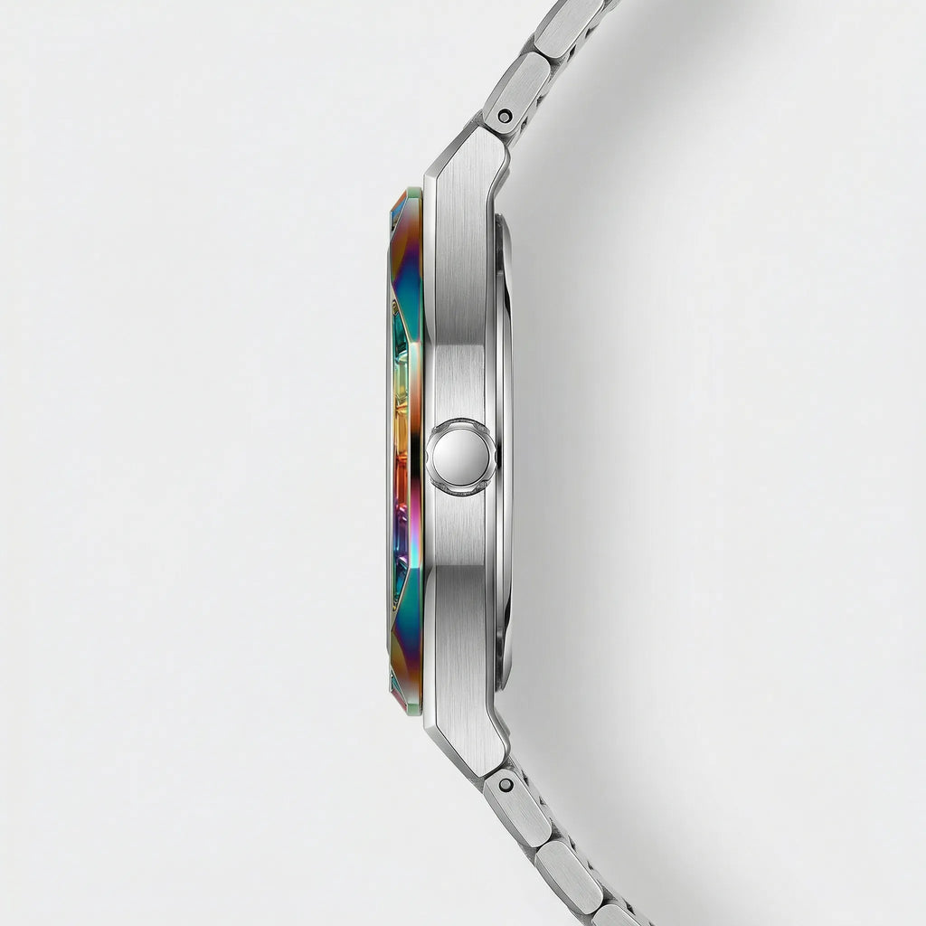 Close-up of the unique Arabic dial on a vintage style watch, highlighting its historical aesthetic.