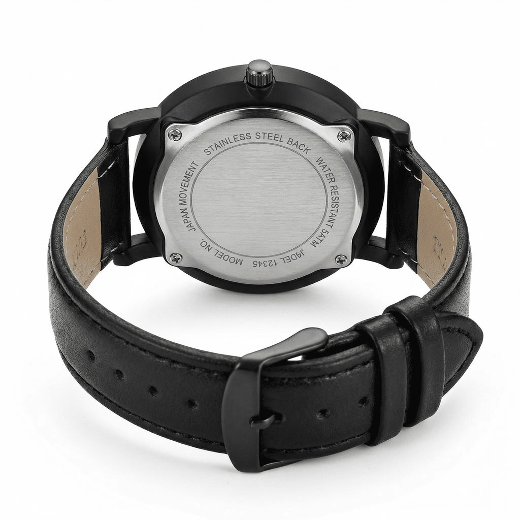 Classic straight-on view of an elegant Arabic dial watch, a highly functional simple watch.