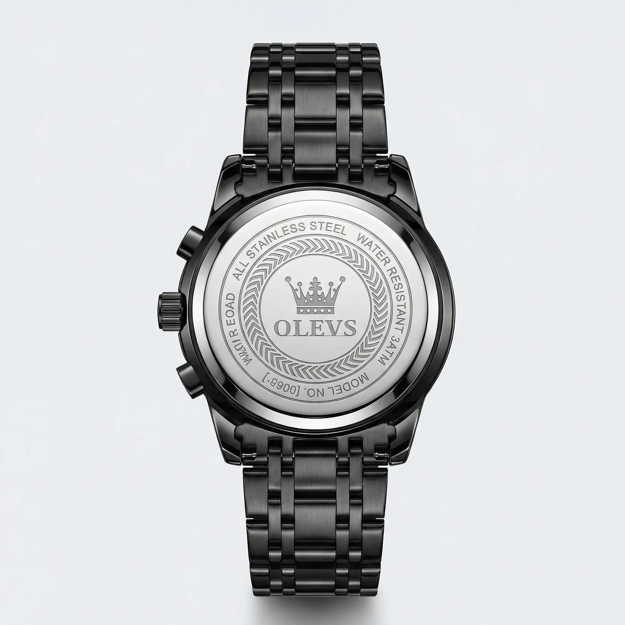 Side profile highlighting the strong case of a heavy duty black watch, a top stainless steel watch.