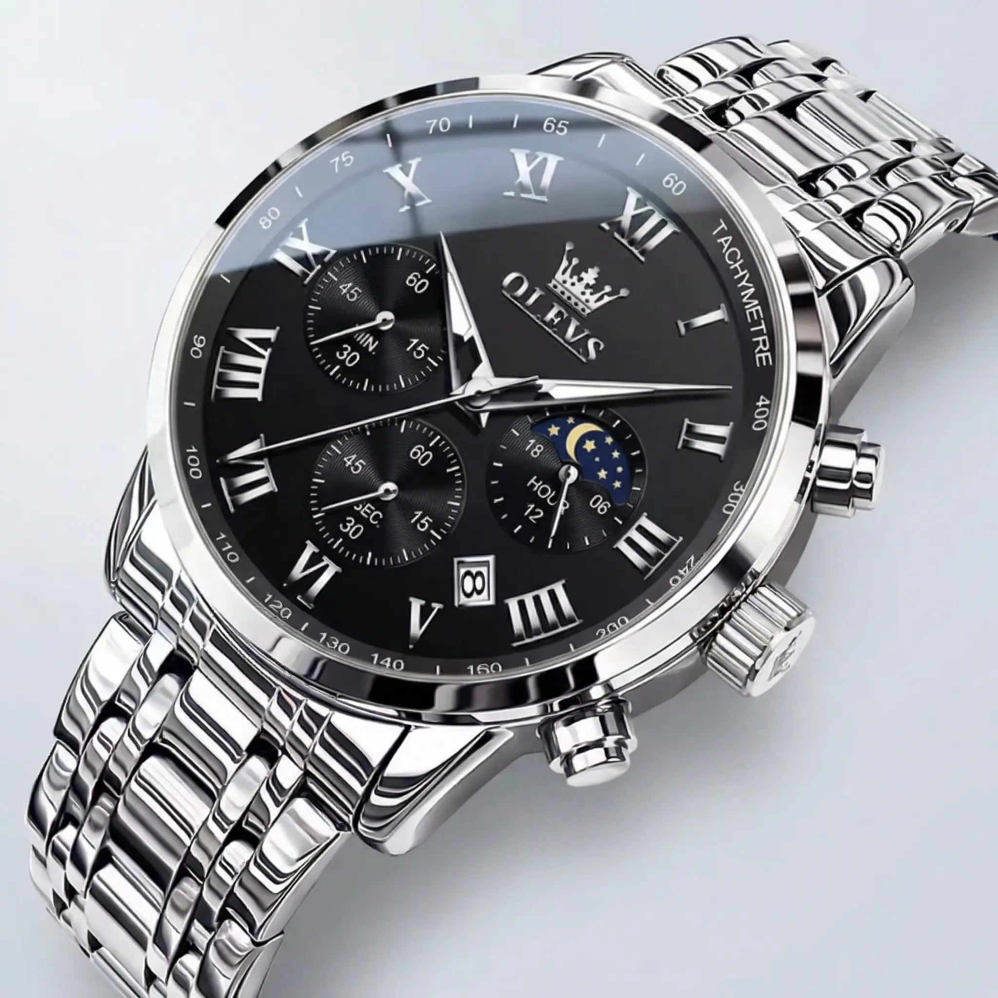 Side profile showing the solid 11mm case of a heavy duty silver stainless steel watch.