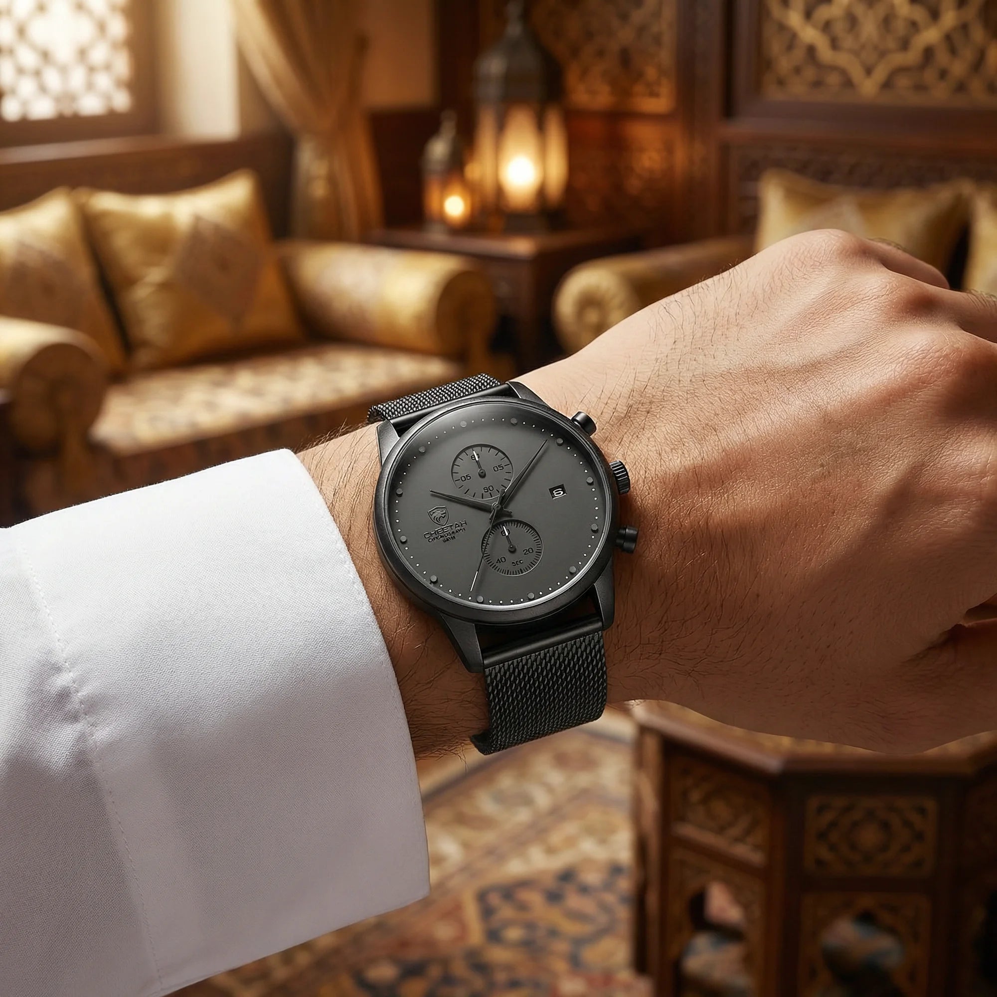 Premium slim gray watch with a mesh band presented beautifully, an affordable watch for men.