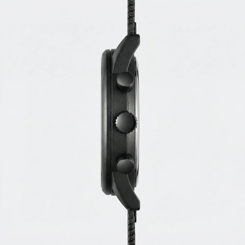 Angled presentation of an ultra-thin gray watch, a sleek choice among slim watches for men.