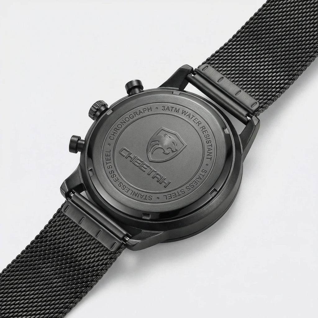 Close-up of the clean numberless gray dial on a minimalist watch, an understated analog watch.