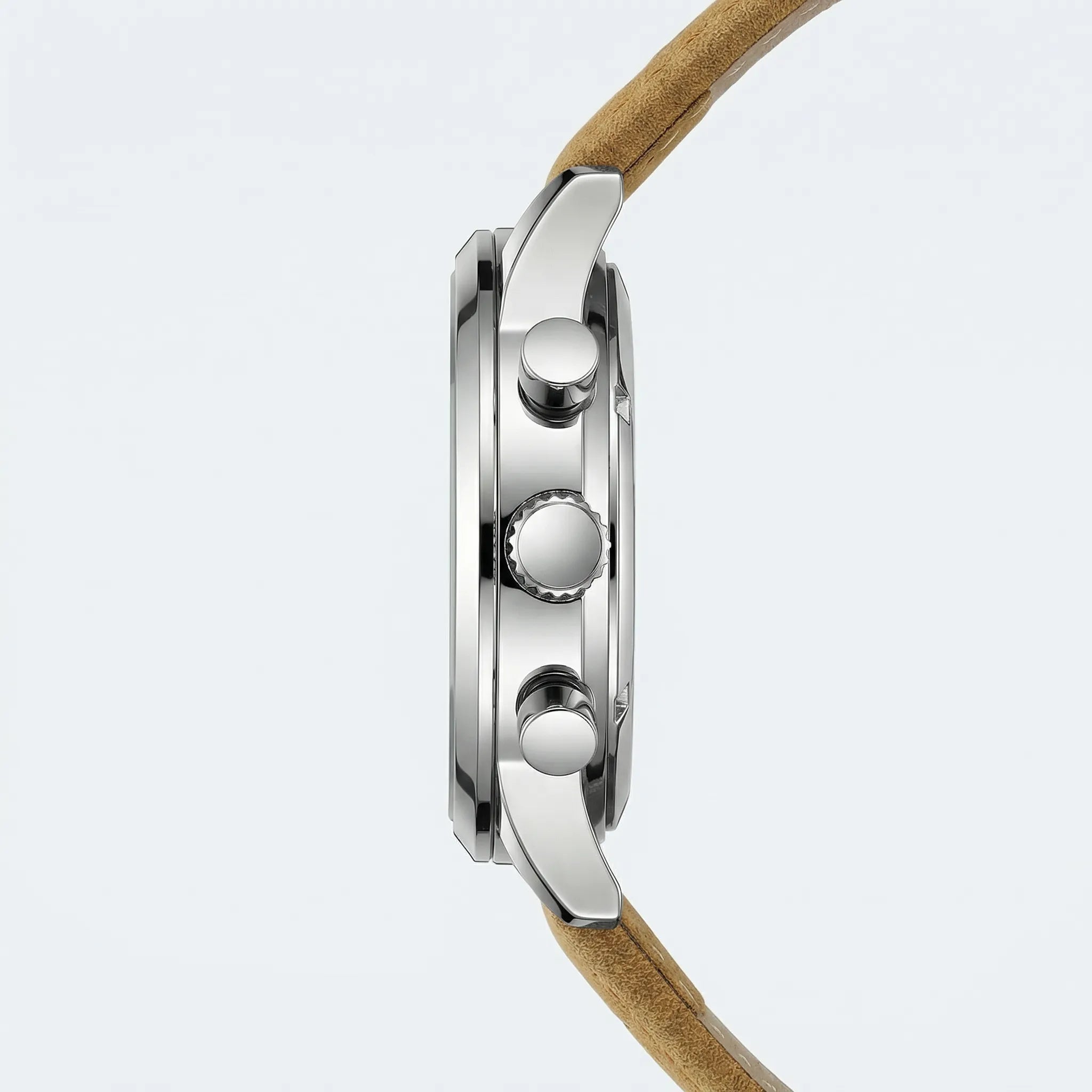 Angled presentation of a silver and blue rugged sport watch, a durable waterproof watch for men.