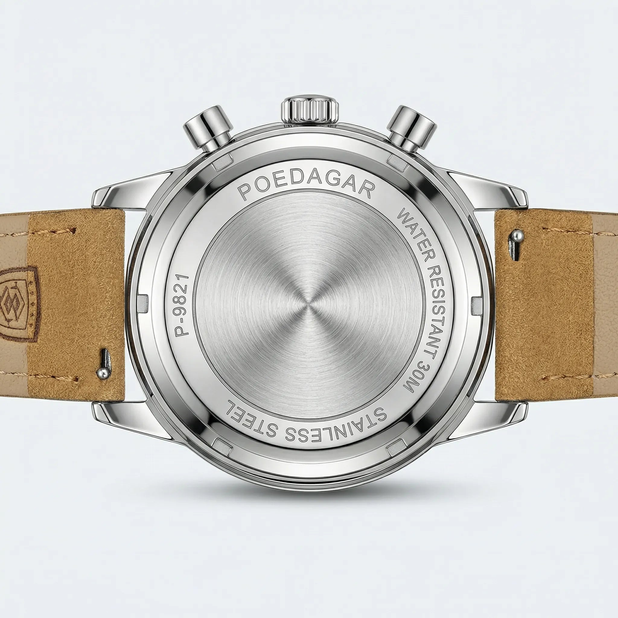 Detailed view of the flexible strap on a rugged silver and blue sports watch.