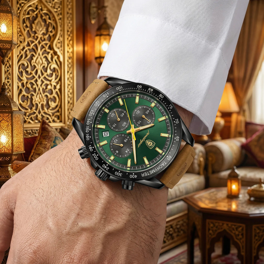 Premium black and green sport watch presented carefully, a standout piece for men.