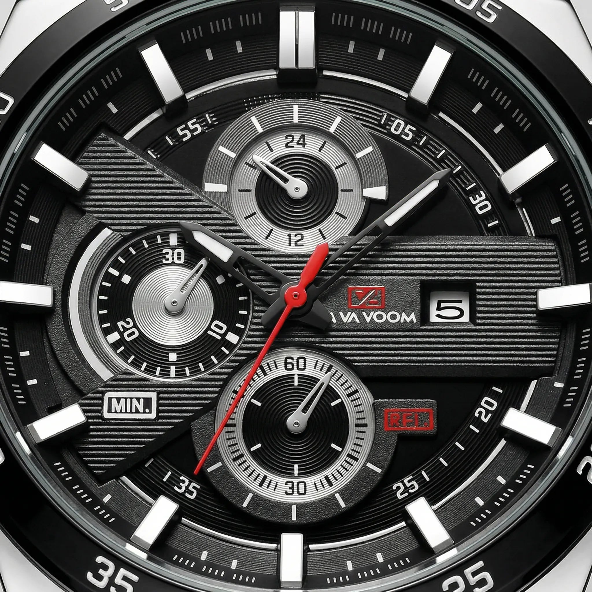 Close-up of the large black dial on a classic watch, highlighting its prominent big dial design.
