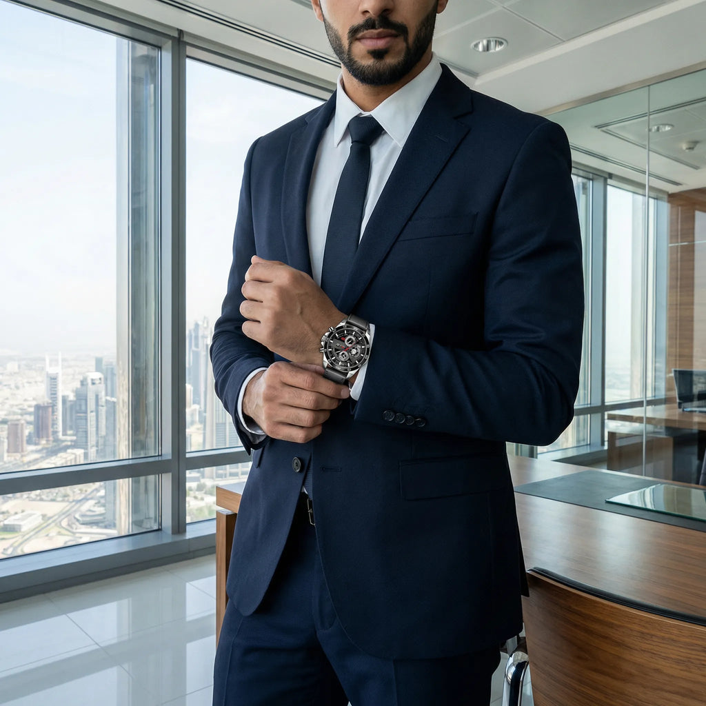 Angled view of a stylish watch with a black leather strap, a top choice among cheap watches for men.