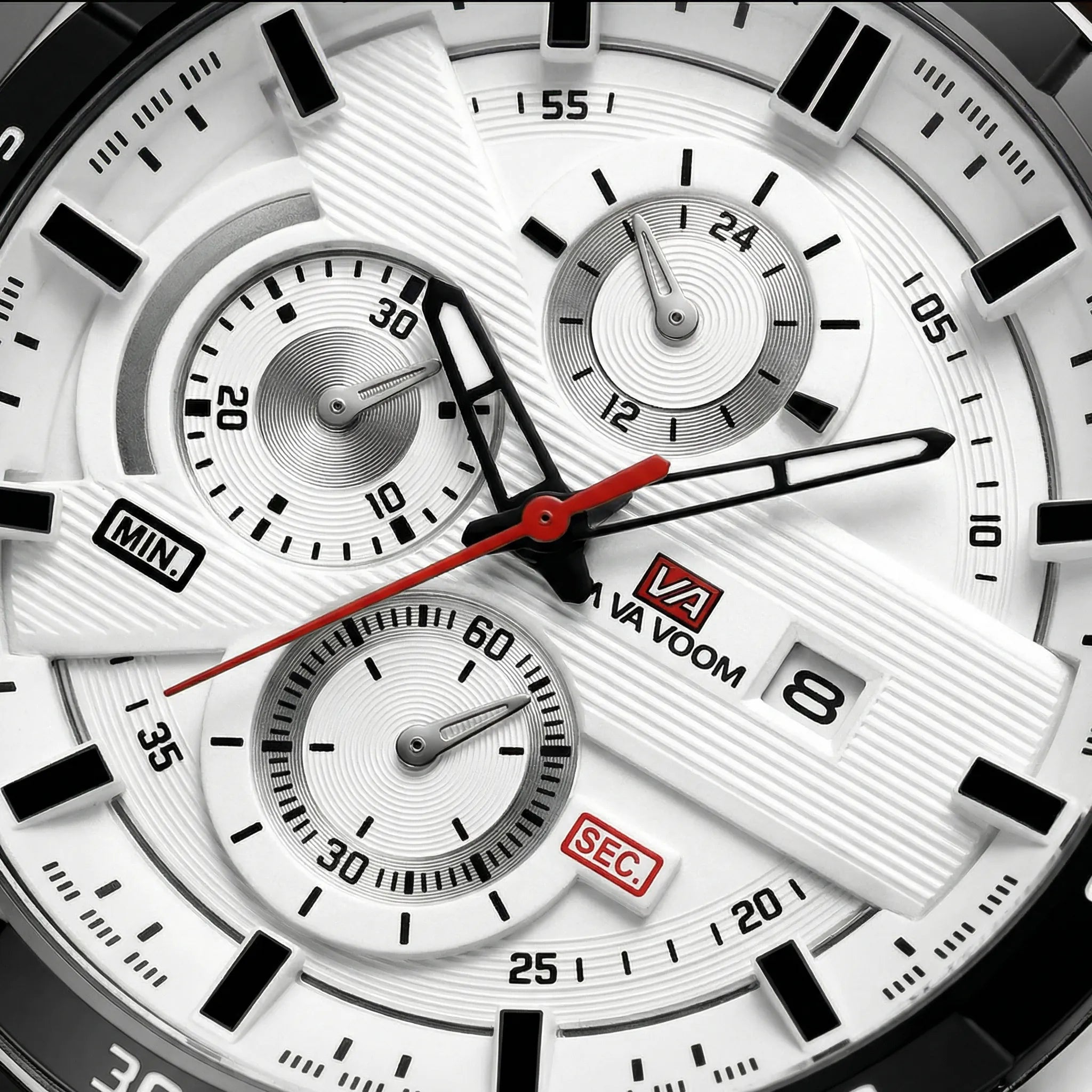 Close-up of the large white dial on a classic watch, a prominent big dial watch for men.