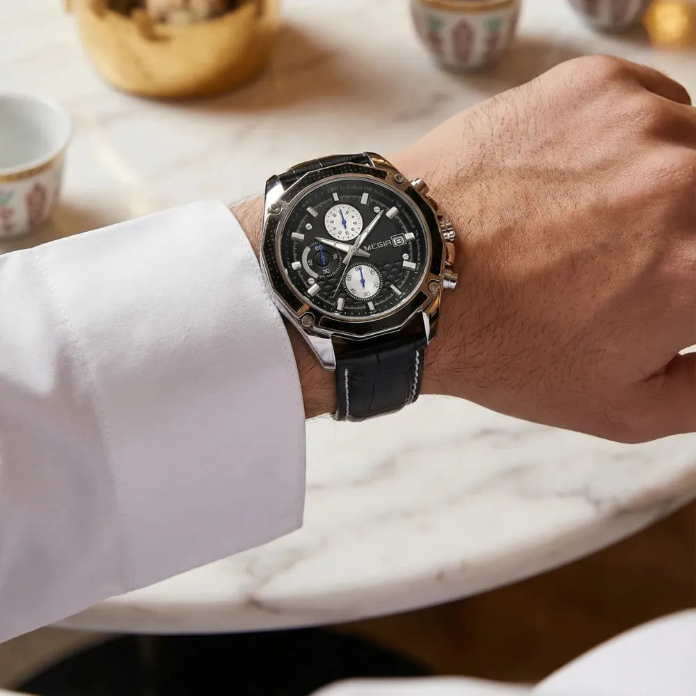 Premium black retro style watch presented elegantly, a top option among black watches for men.
