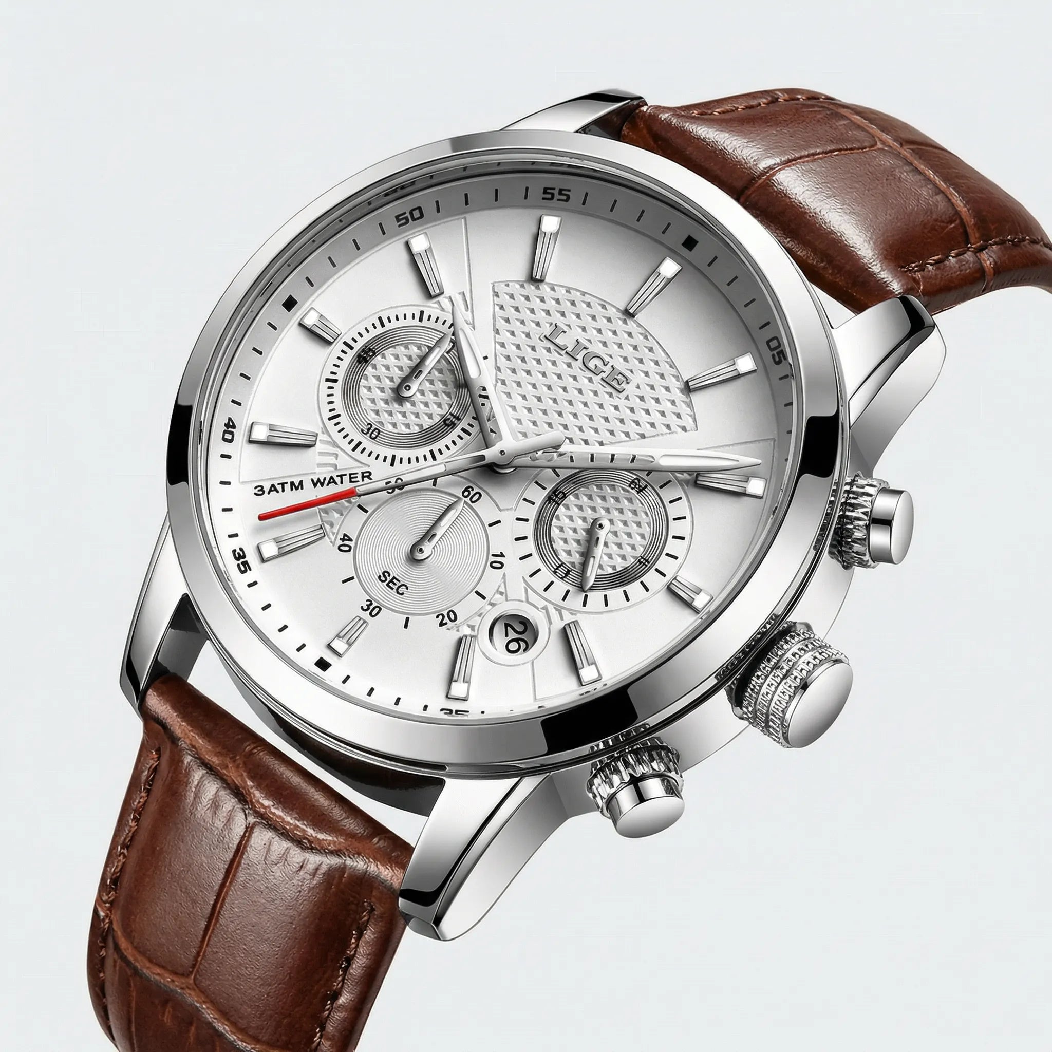 Detailed view of the premium leather band on a vintage style heritage watch.