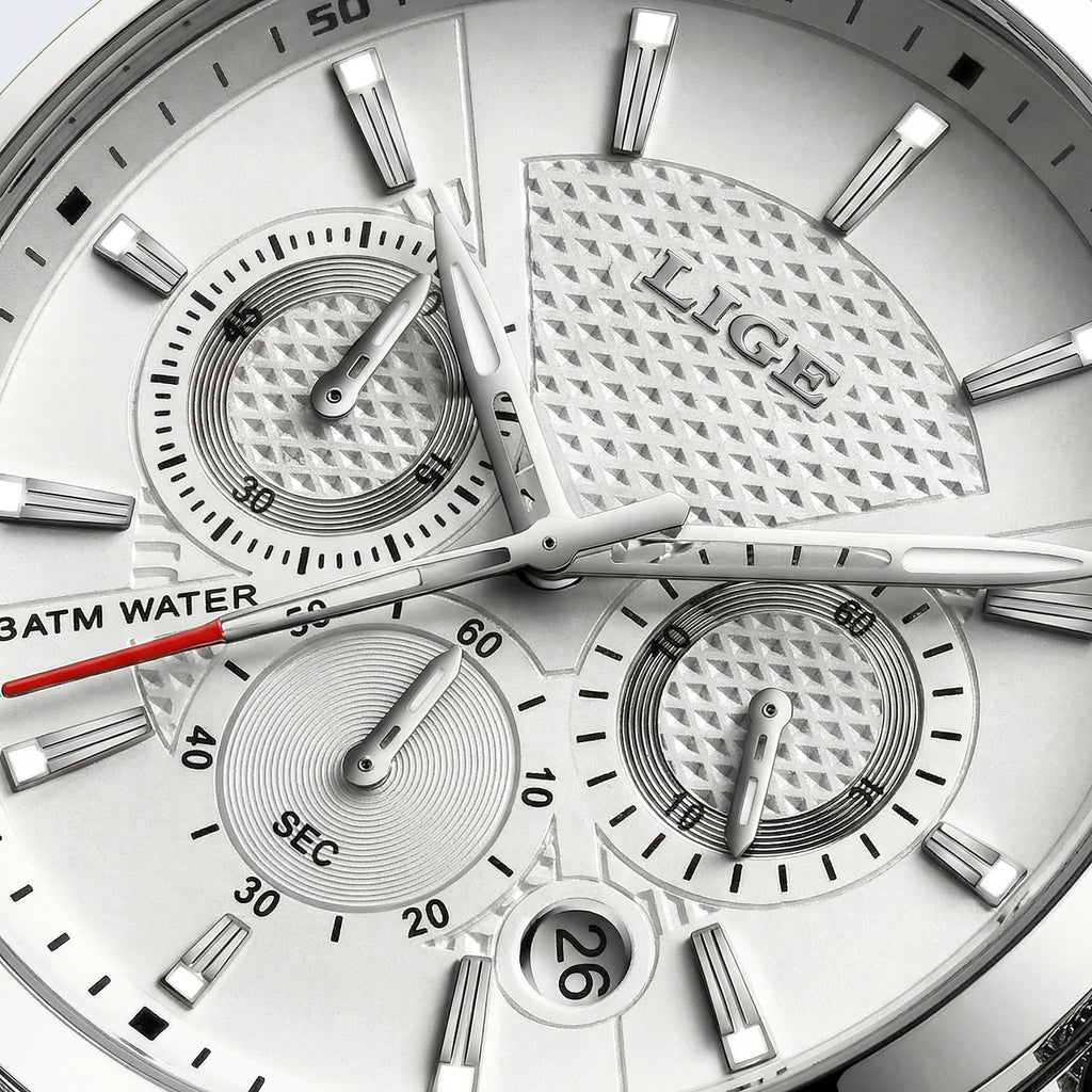 Close-up of the intricate Roman numeral dial and moon phase on a classic heritage watch.