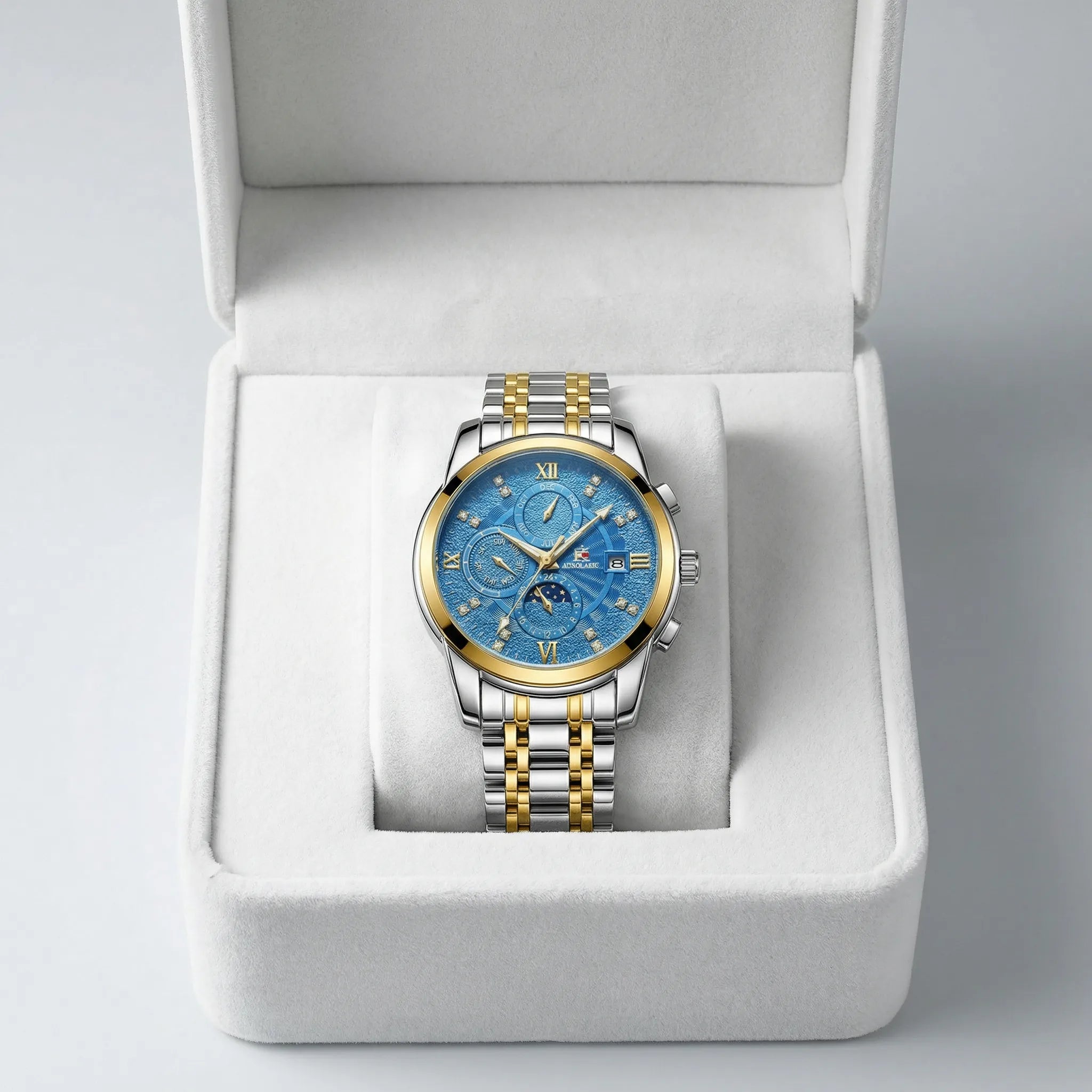 Back case view showing the durable build of a silver business watch, a reliable quartz watch.