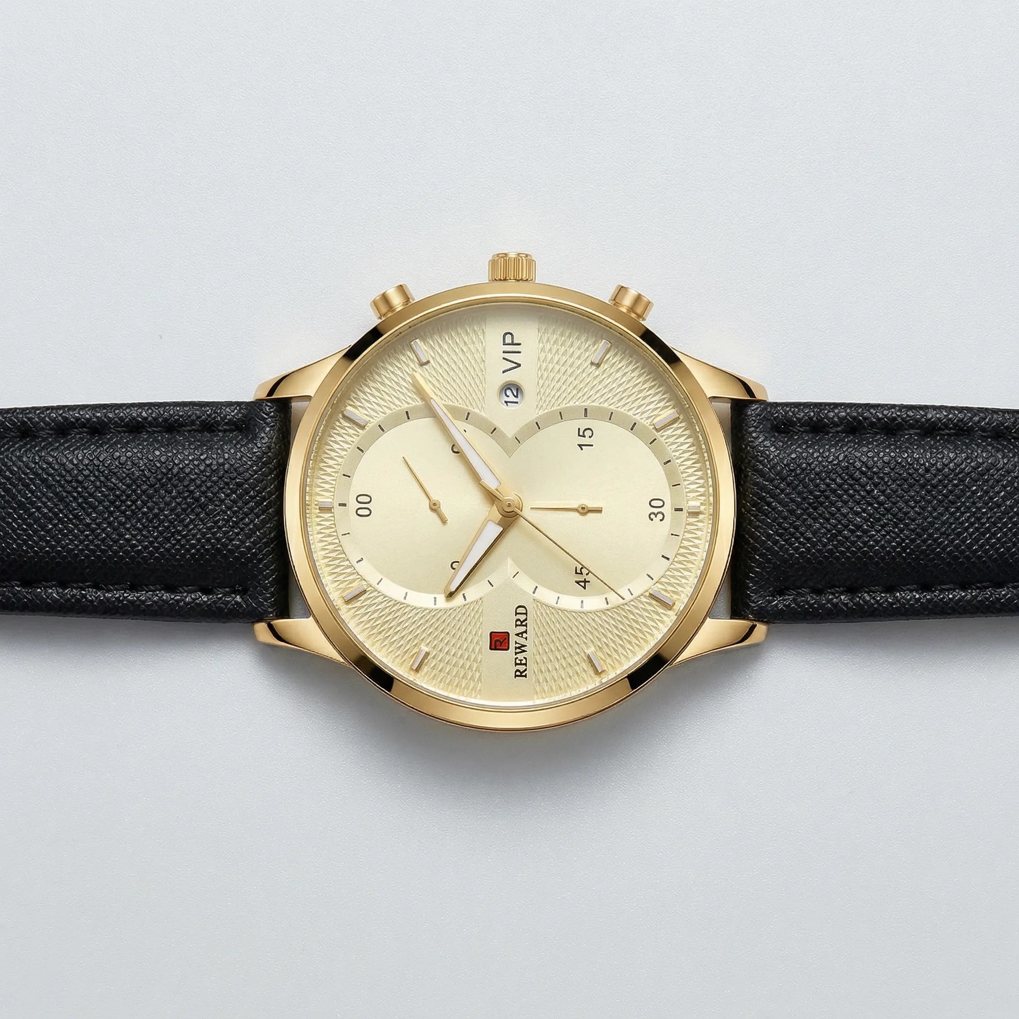 Side profile showing the sleek case of an ultra-thin gold tone watch, a top tier simple watch.