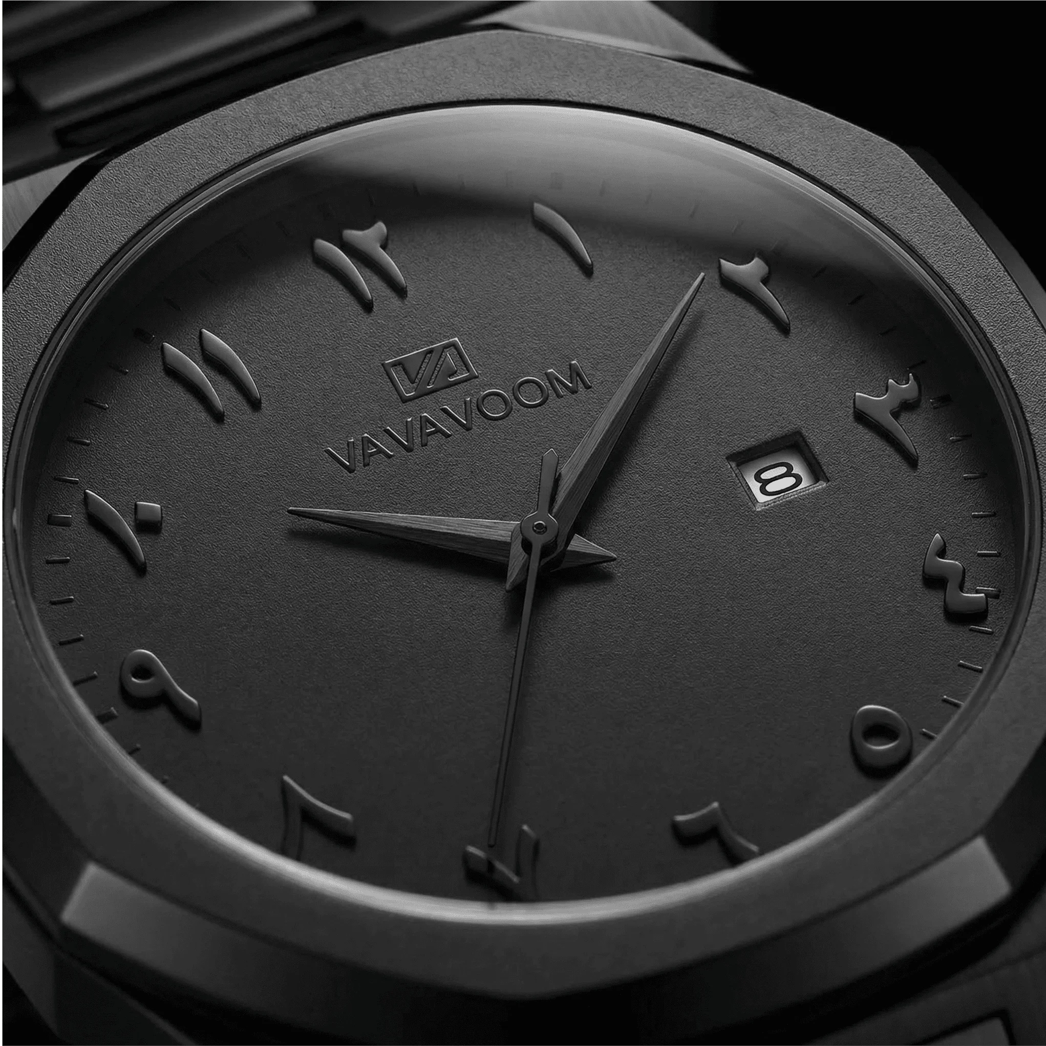 Classic straight-on view of an octagonal luxury watch, a bold statement piece.