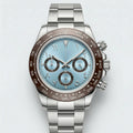 Detailed front view of a minimalist silver watch with a black Arabic dial, a sleek analog watch.