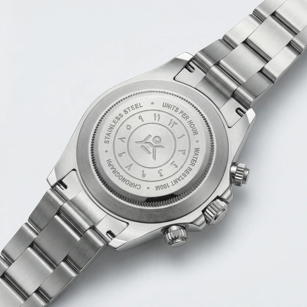 Side profile demonstrating the slim design of a minimalist watch with a white Arabic dial.