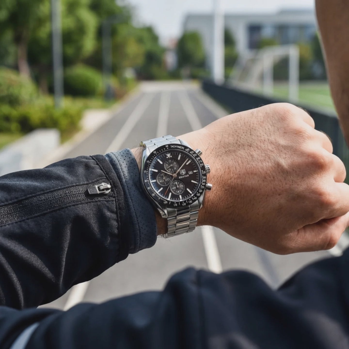Product showcase of the Vanguard Men's Sport Chronograph Racing Luminous Black - black watches for men.
