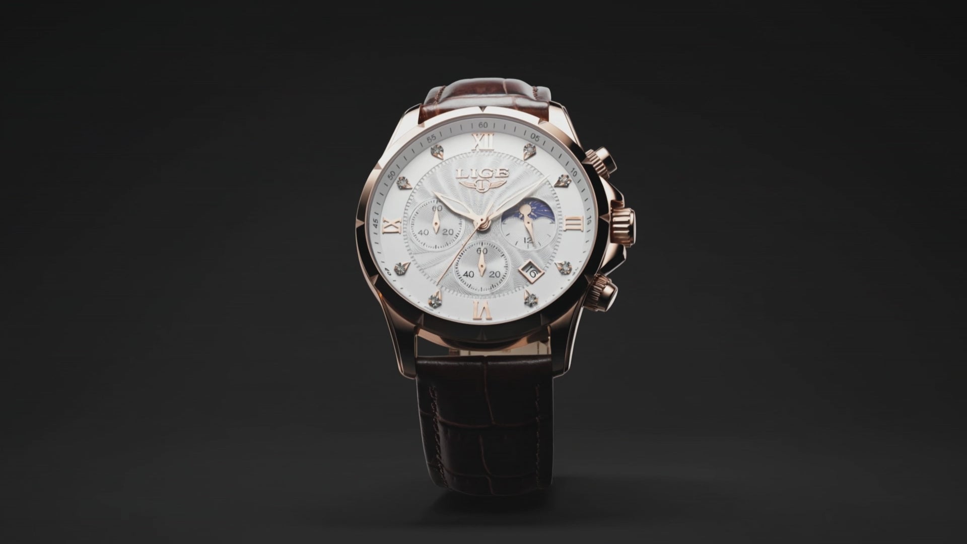 Product showcase of the Sterling Brown White Sophisticated Dial Leather Band - white watches for men.
