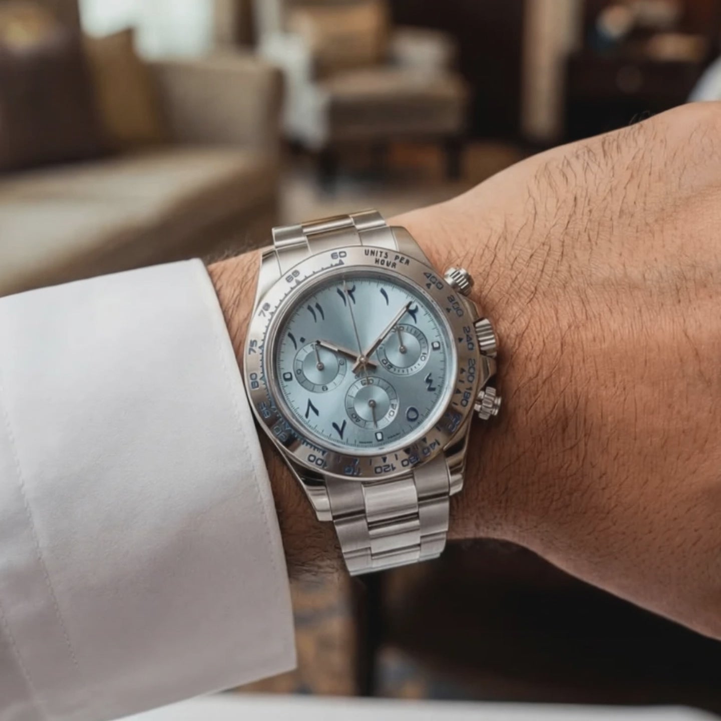 Detailed look at the Mercer Minimalist Arabic Dial Silver Blue, a arabic numerals watch.