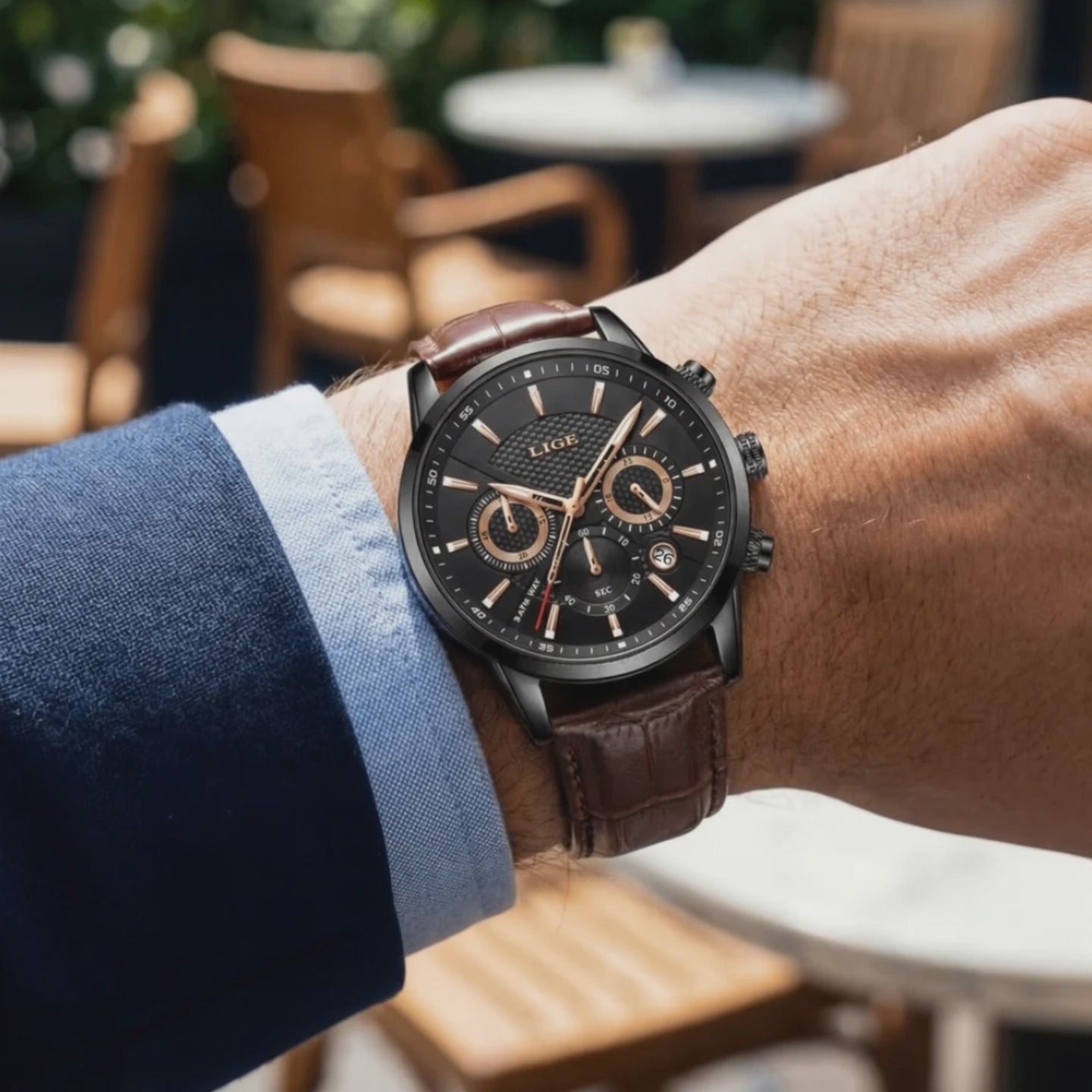 Product showcase of the Windsor Brown Leather Band - leather watches for men.