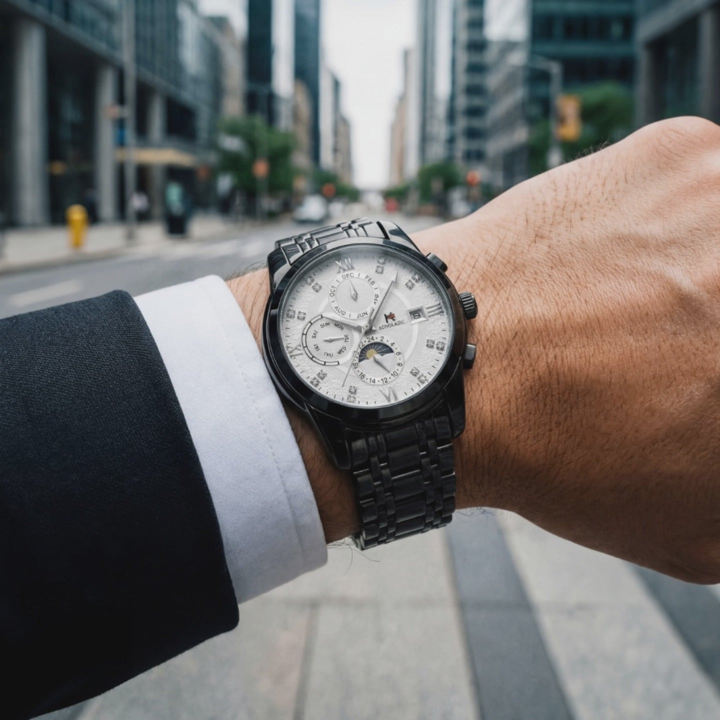 Product showcase of the Kaelen Stainless Steel Business Men's Black - gold watch.