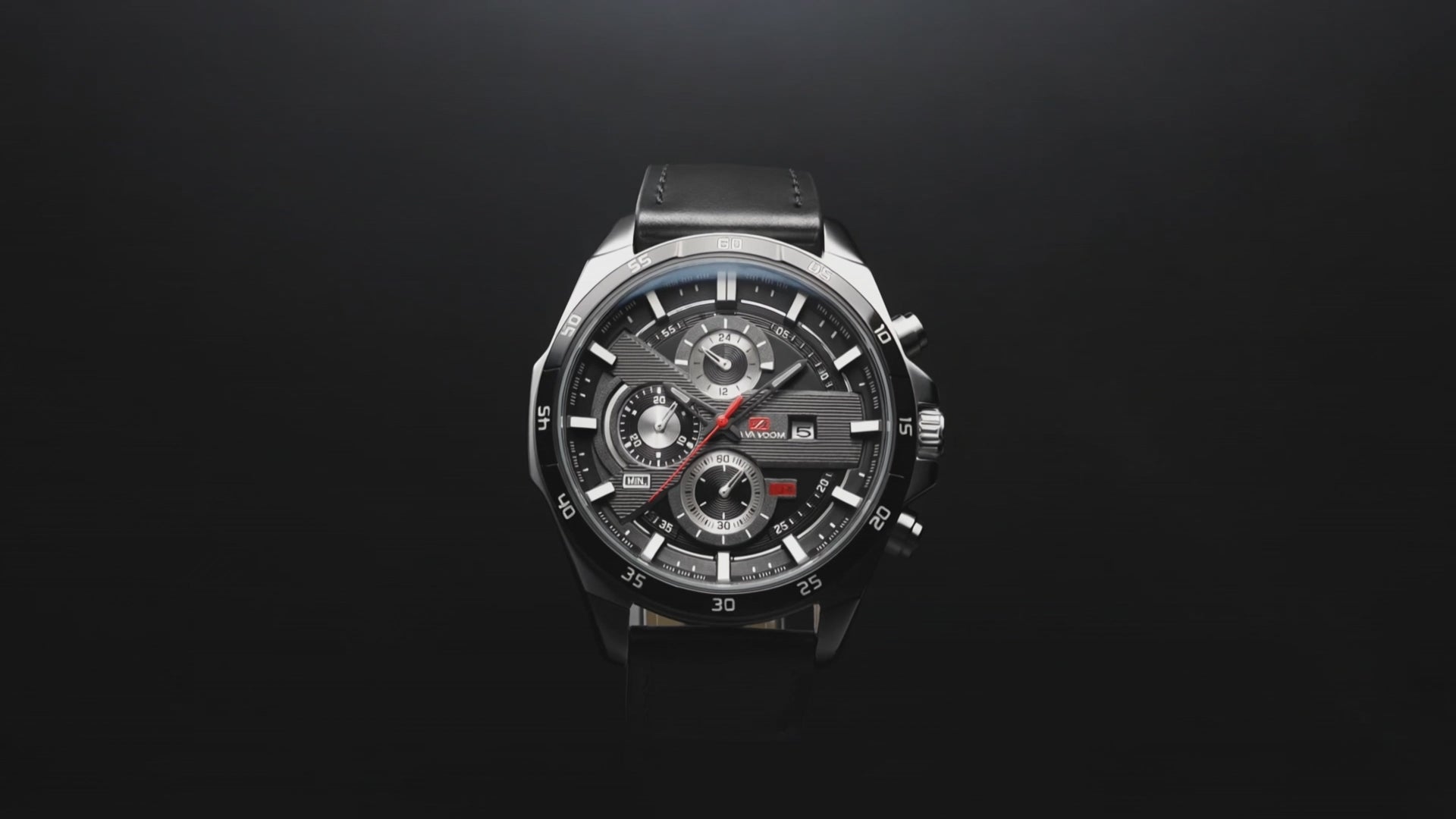 Detailed look at the Ashton Black Men's Leather Strap, a black watches for men.