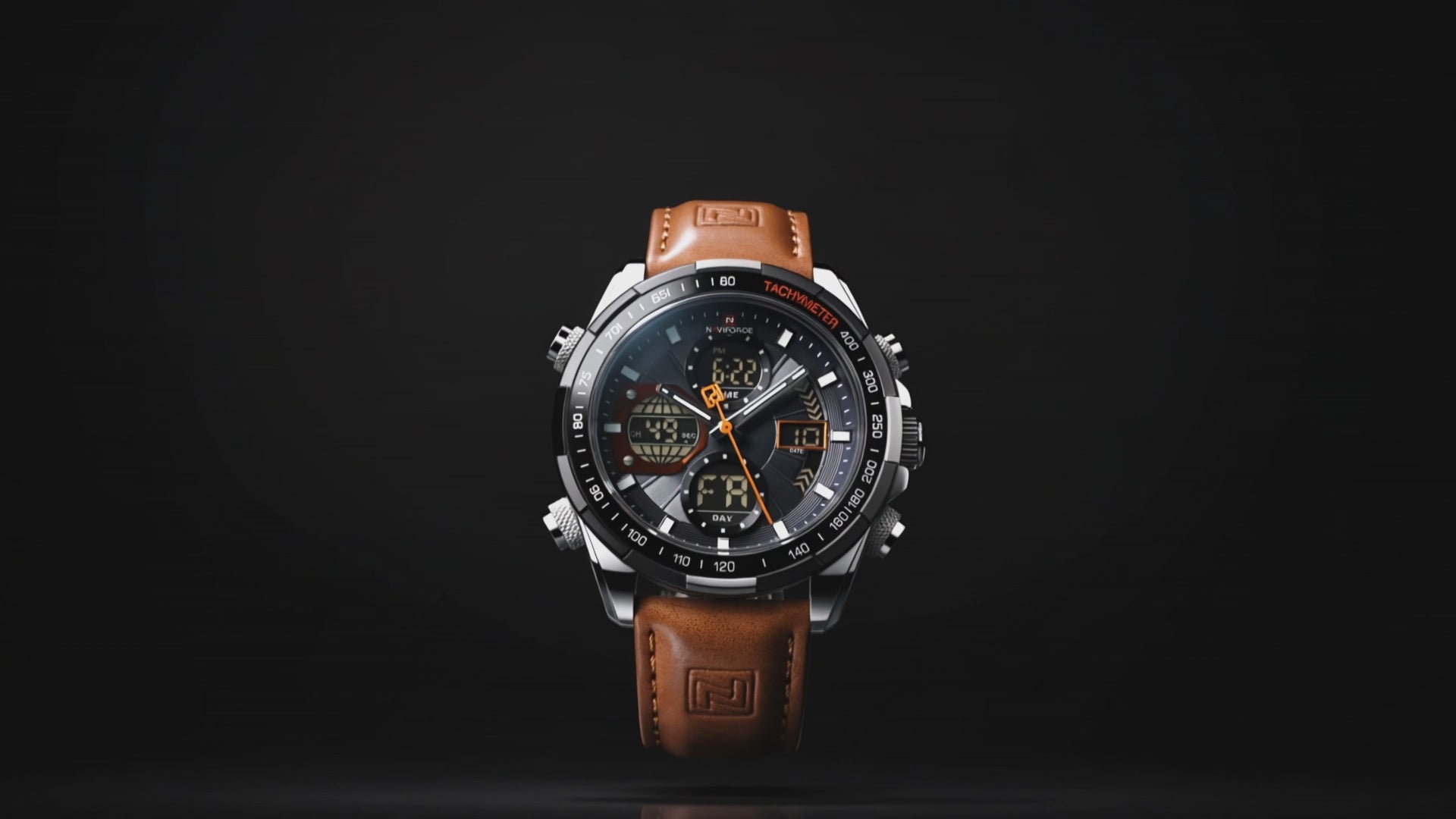 Product showcase of the Velocity Brown Military Chronograph Sport Men's - leather watches for men.