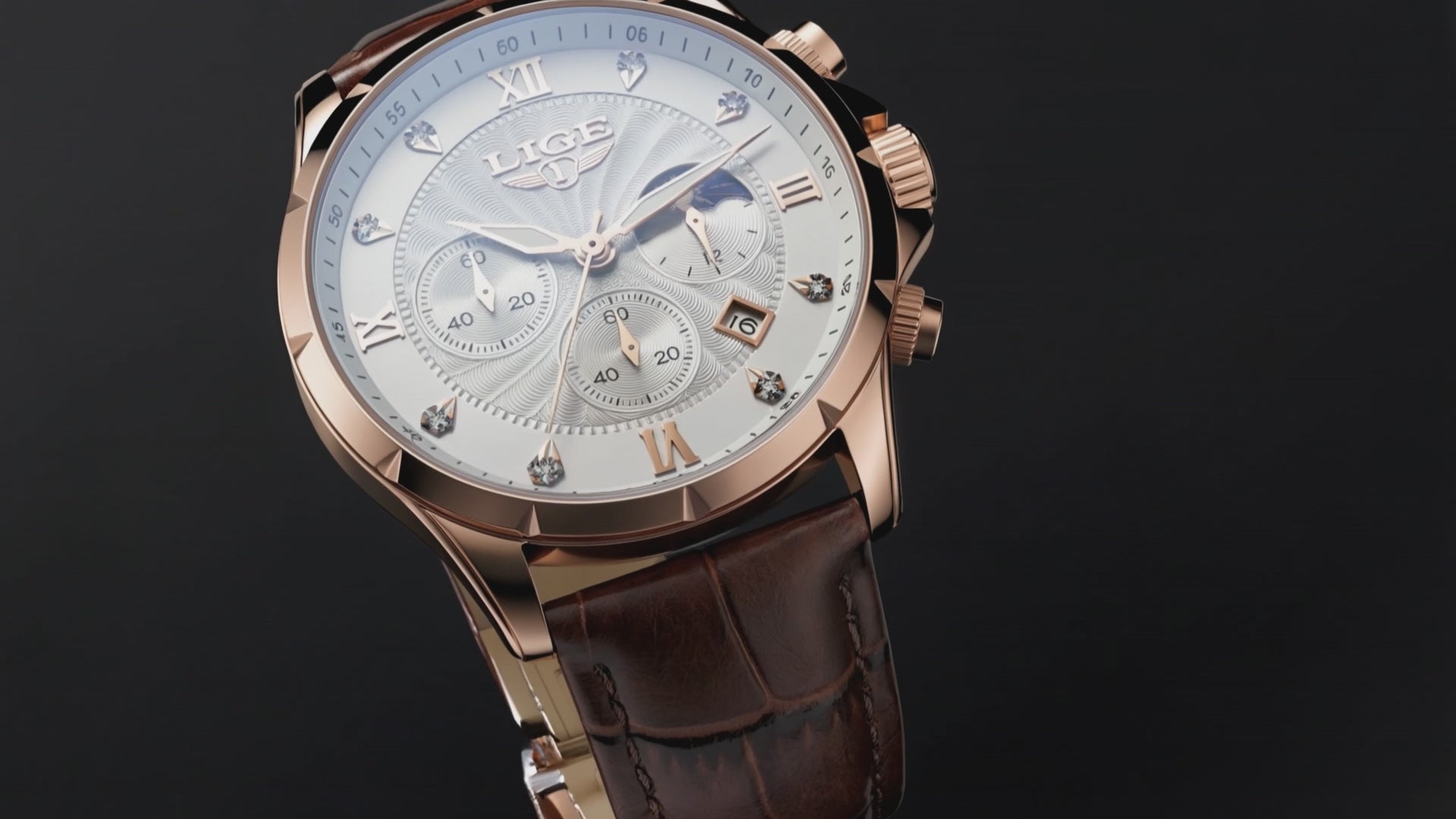 Product showcase of the Sterling Brown White Sophisticated Dial Leather Band - white watches for men.