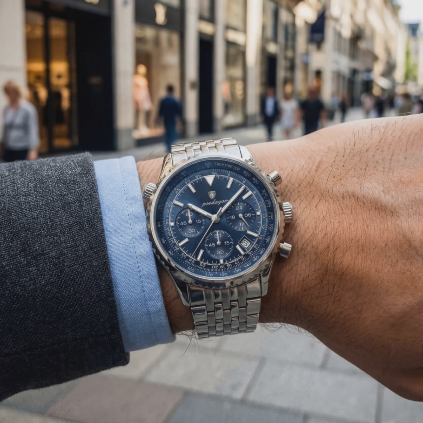 Detailed look at the Valerius Silver Stainless Steel Dress Blue, a mens silver watch.