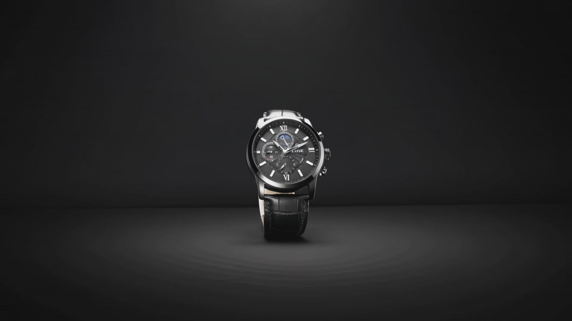 Detailed look at the Windsor Black Leather Band, a black watches for men.