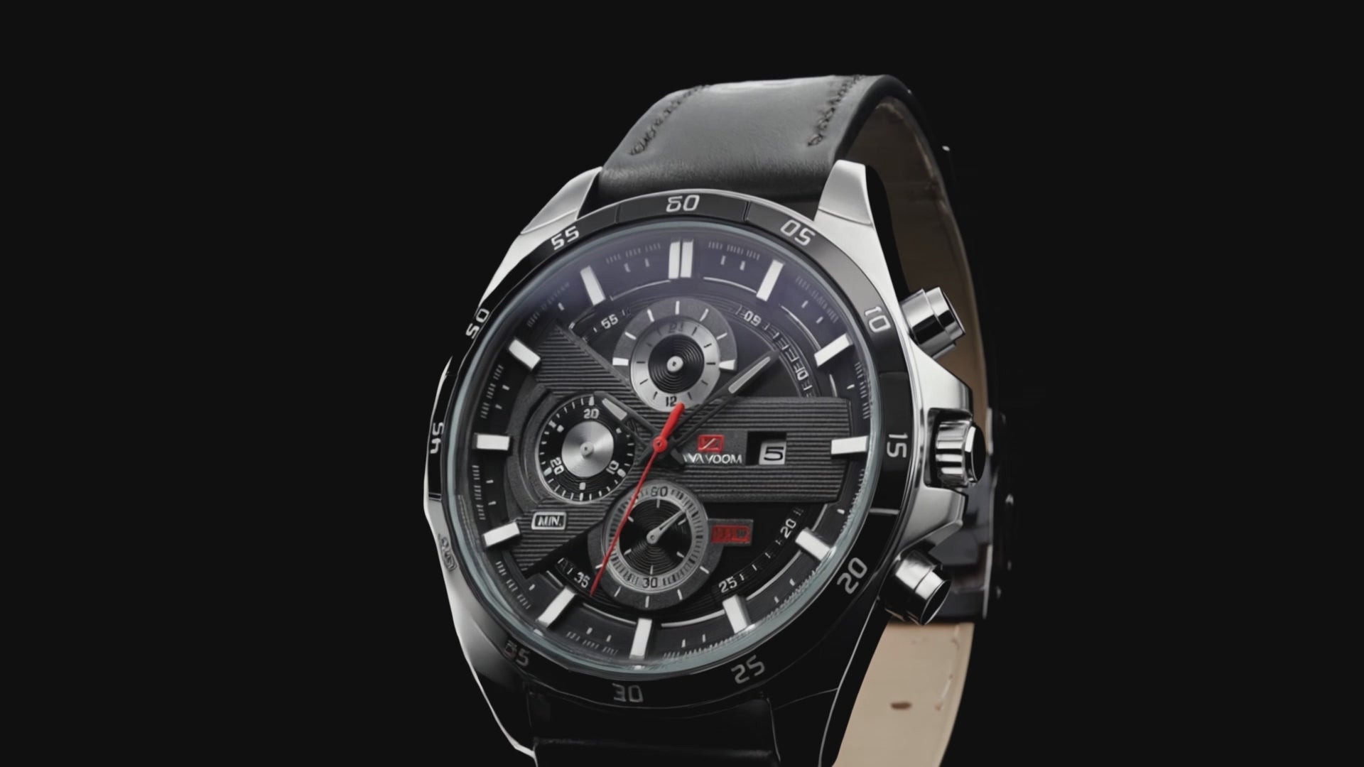 Detailed look at the Ashton Black Men's Leather Strap, a black watches for men.