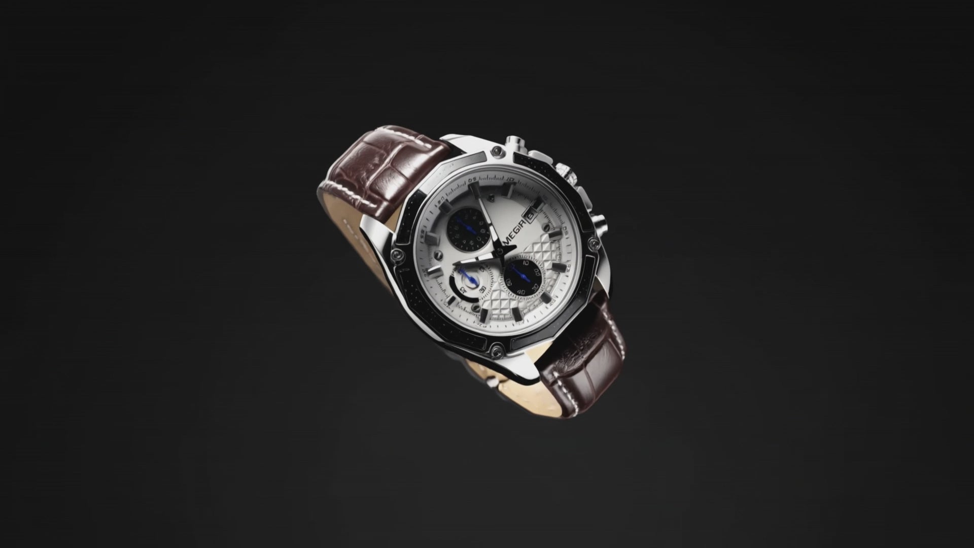 Belmont Brown White Retro Business Men's Leather watch with leather band .