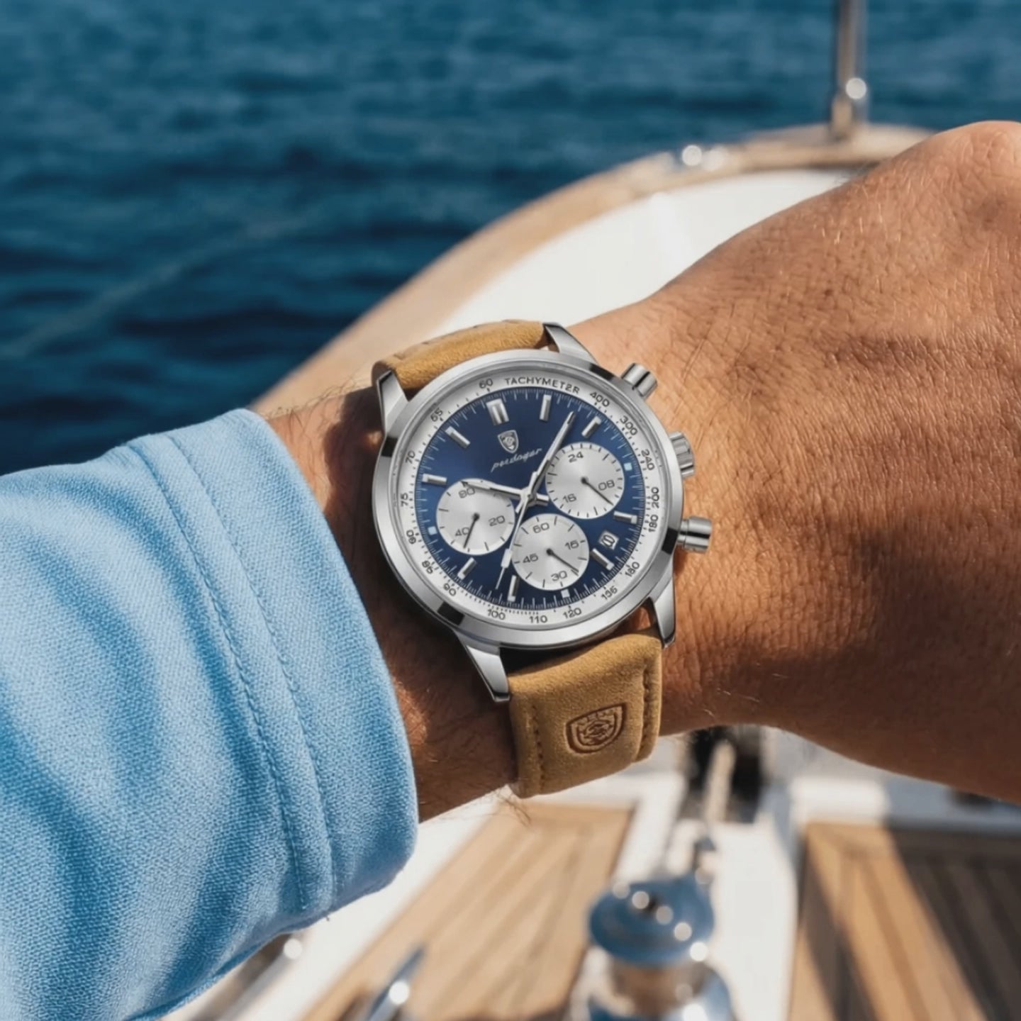 Product showcase of the Apex Rugged Waterproof Sport Chronograph Blue - mens sport watches.