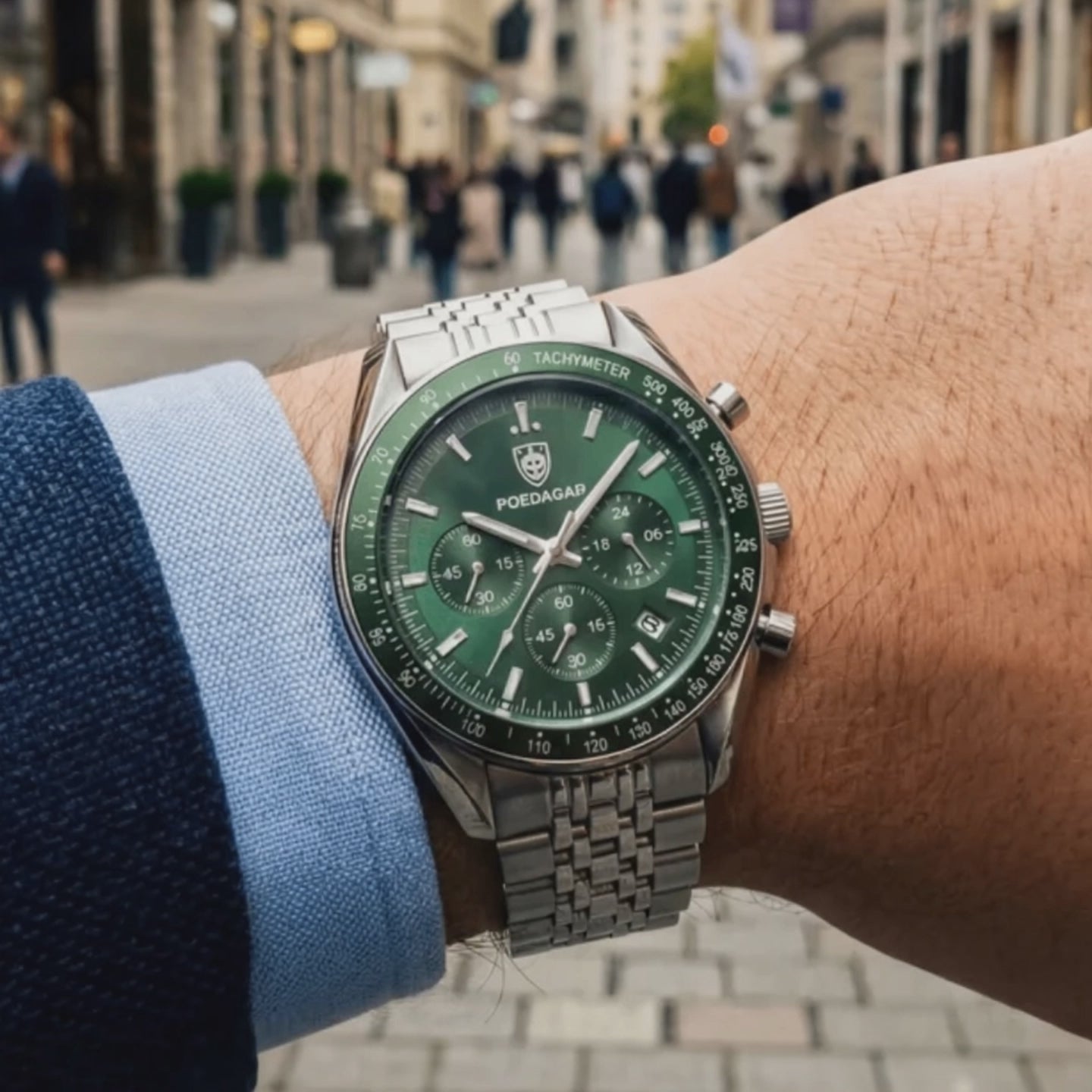 Product showcase of the Valerius Silver Stainless Steel Dress Green - green dial watch.