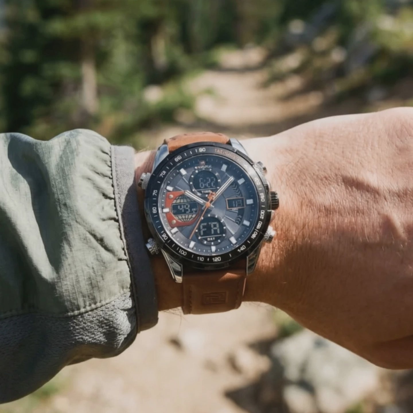 Product showcase of the Velocity Military Chronograph Sport Men's Brown - mens chronograph watches.