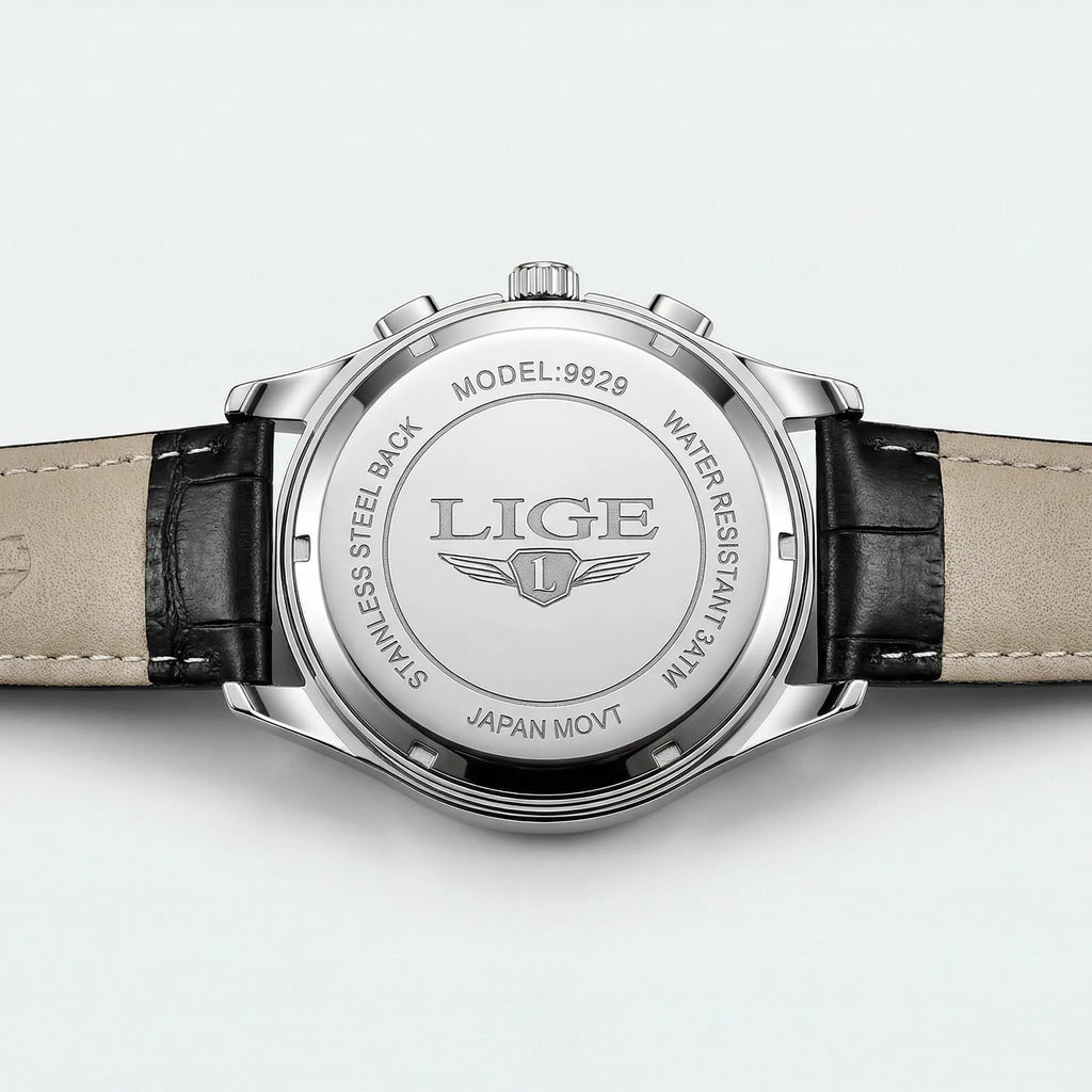 Detailed look at the leather band on a silver watch, offering comfort and style.