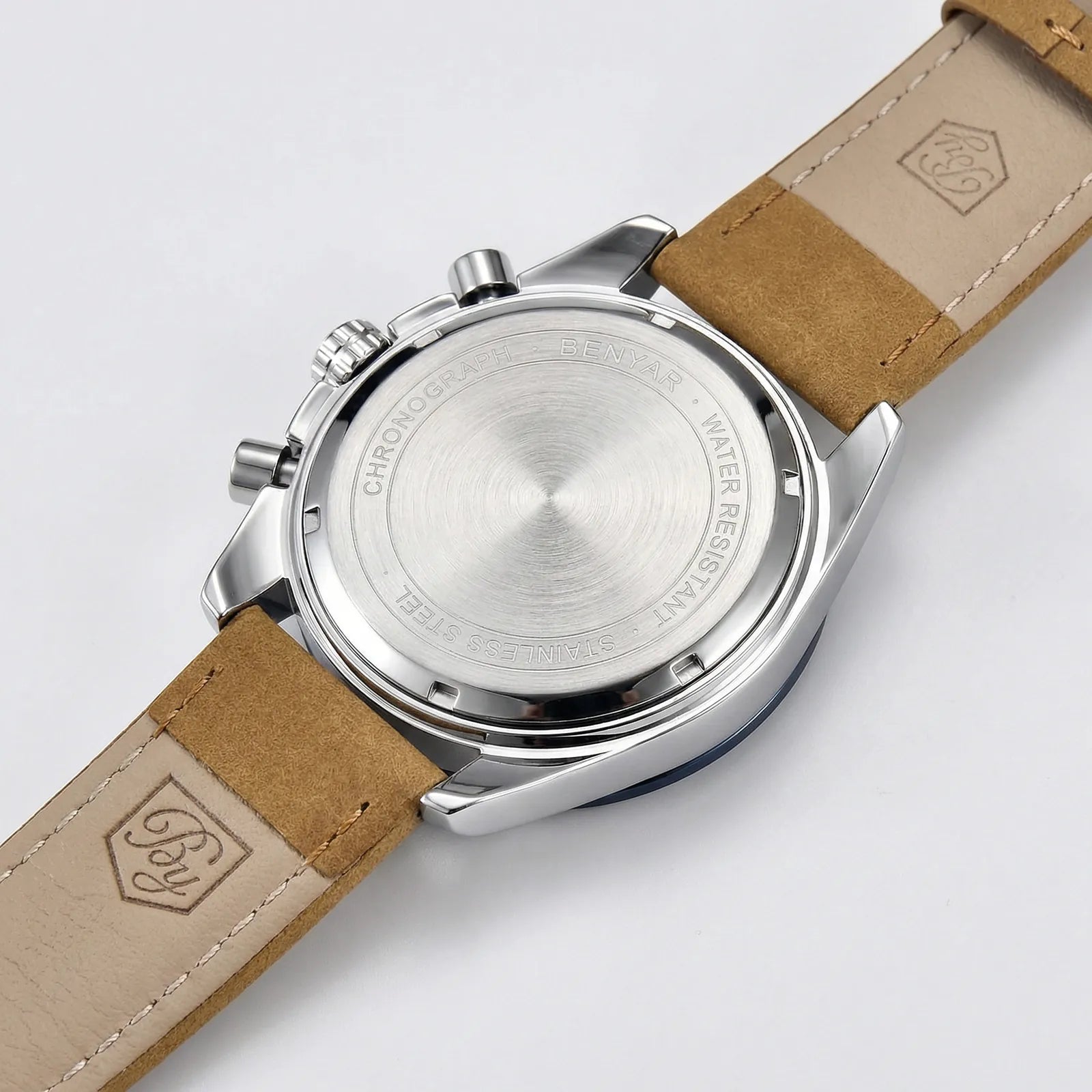 Classic straight-on view of a racing chronograph watch, a premium piece among watches for men.