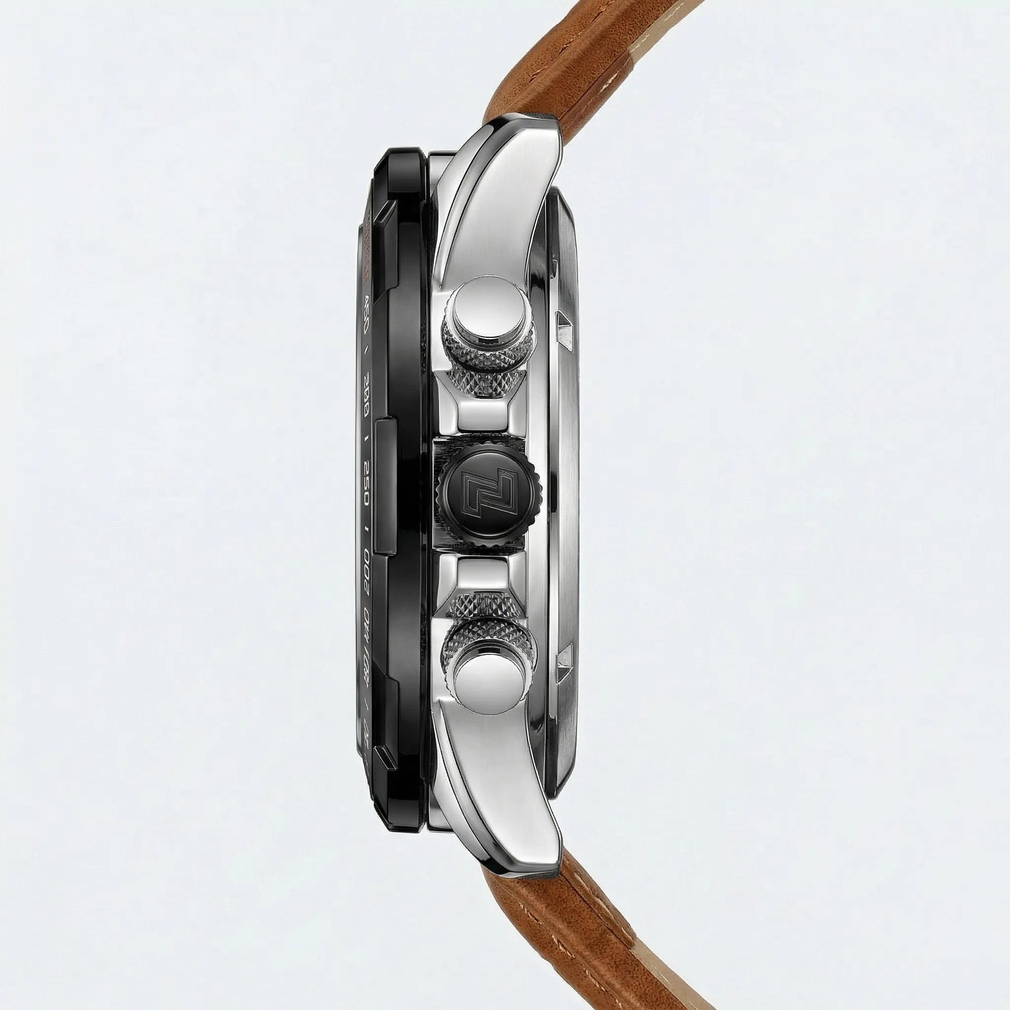 Angled presentation of a military style sports watch, a durable analog watch for men.