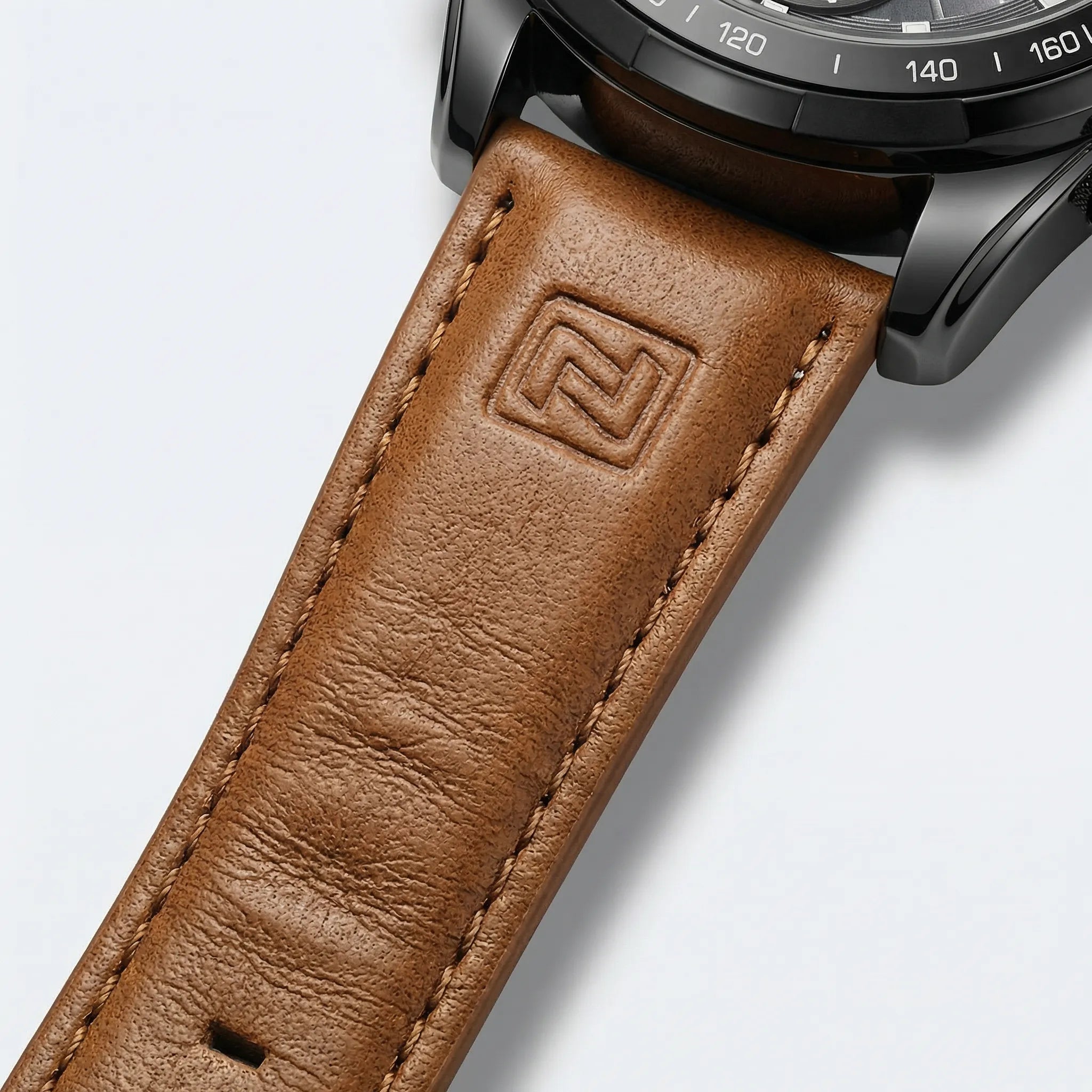 Side profile showing the thick shock-resistant case of a sports watch, a high-performance active lifestyle watch.