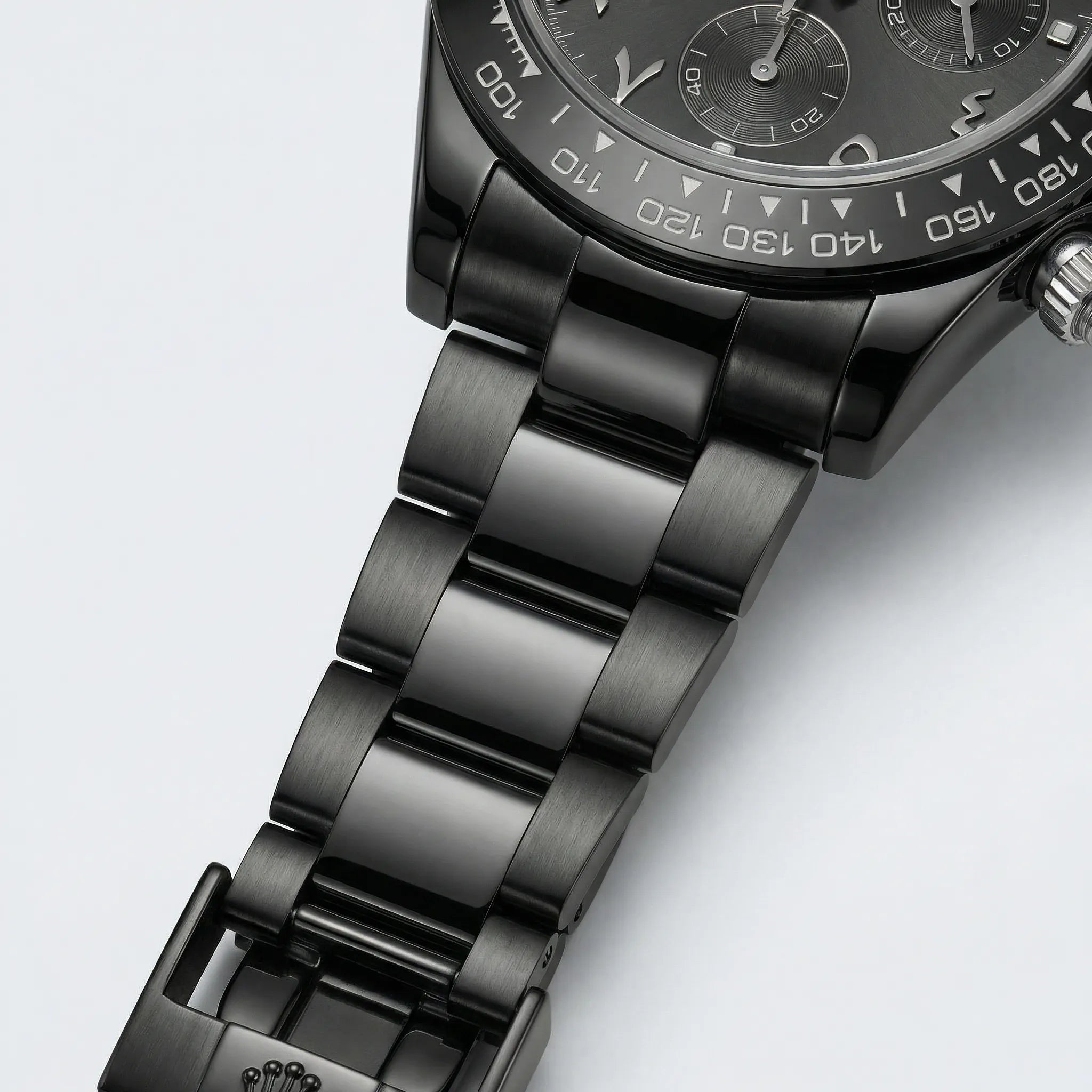 Side profile showing the durable case of a sleek watch, a classic stainless steel watch.