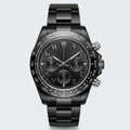Detailed front view of a sleek watch with a black Arabic dial, a modern minimalist watch.