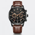 Detailed front view of a casual watch with a premium leather band, a highly stylish watch for men.
