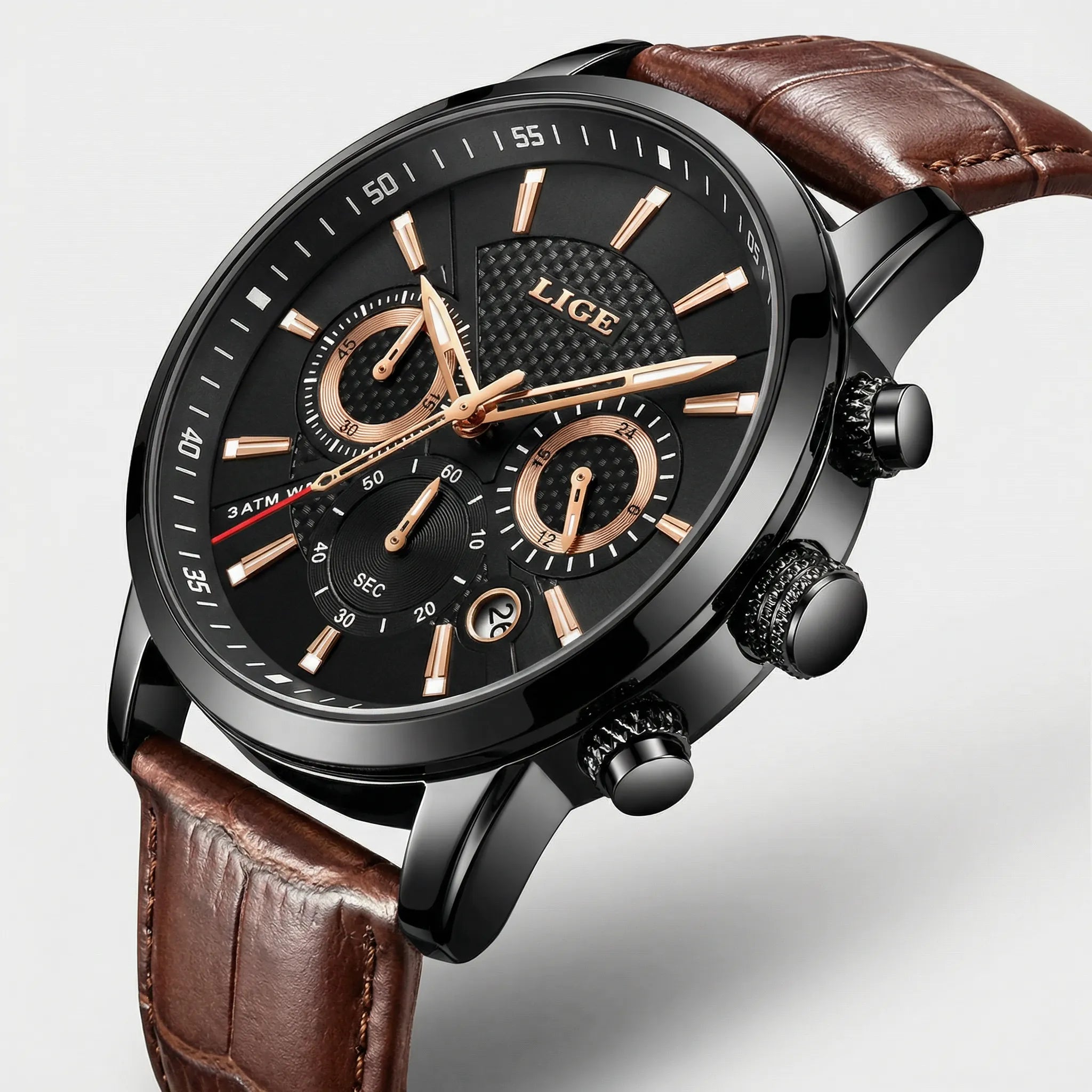 Side profile demonstrating the slim and durable case of a classic casual watch.