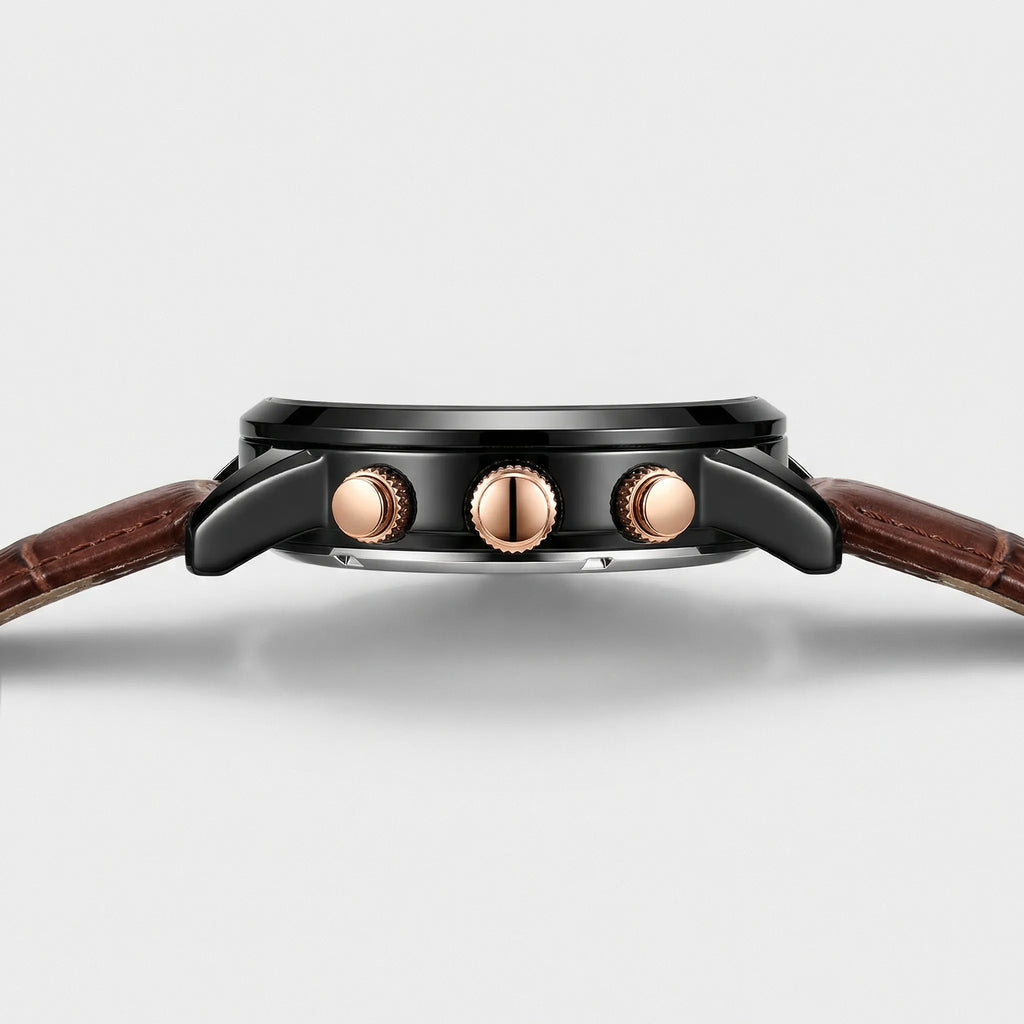 Angled presentation of a classic casual watch, a versatile and simple watch.